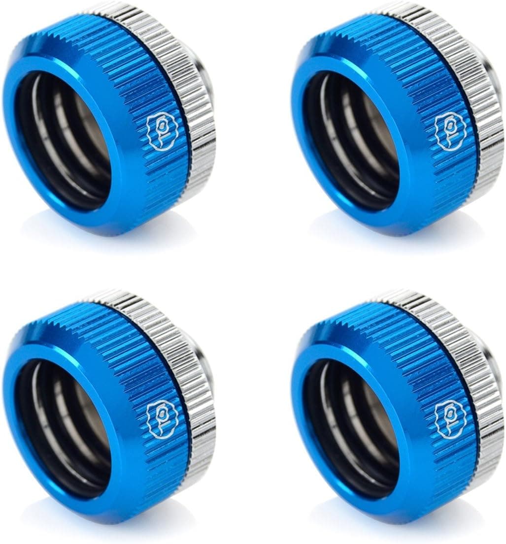 Bitspower Touchaqua G1/4" Dual O-Ring Tighten Fitting for 16mm OD Hard Tubing (for Use with Bitspower Rigid Tubing Only), Blue, 4-Pack