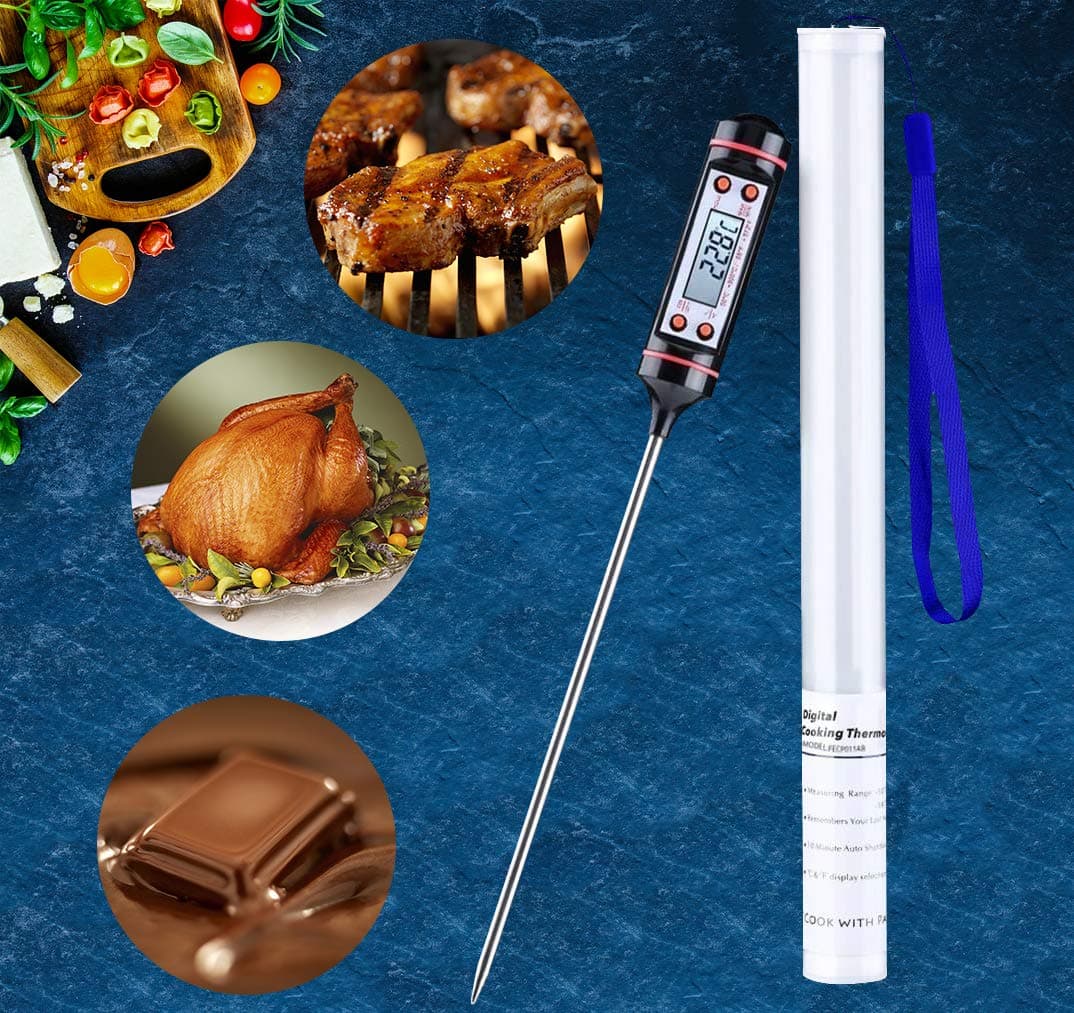 Kitchen Meat Thermometer, Showvigor Digital Instant Read Food Candy Thermometer with Long Probe LCD Ultra for Milk Yogurt Oil Deep Fry BBQ Grill Smoker Thermometer