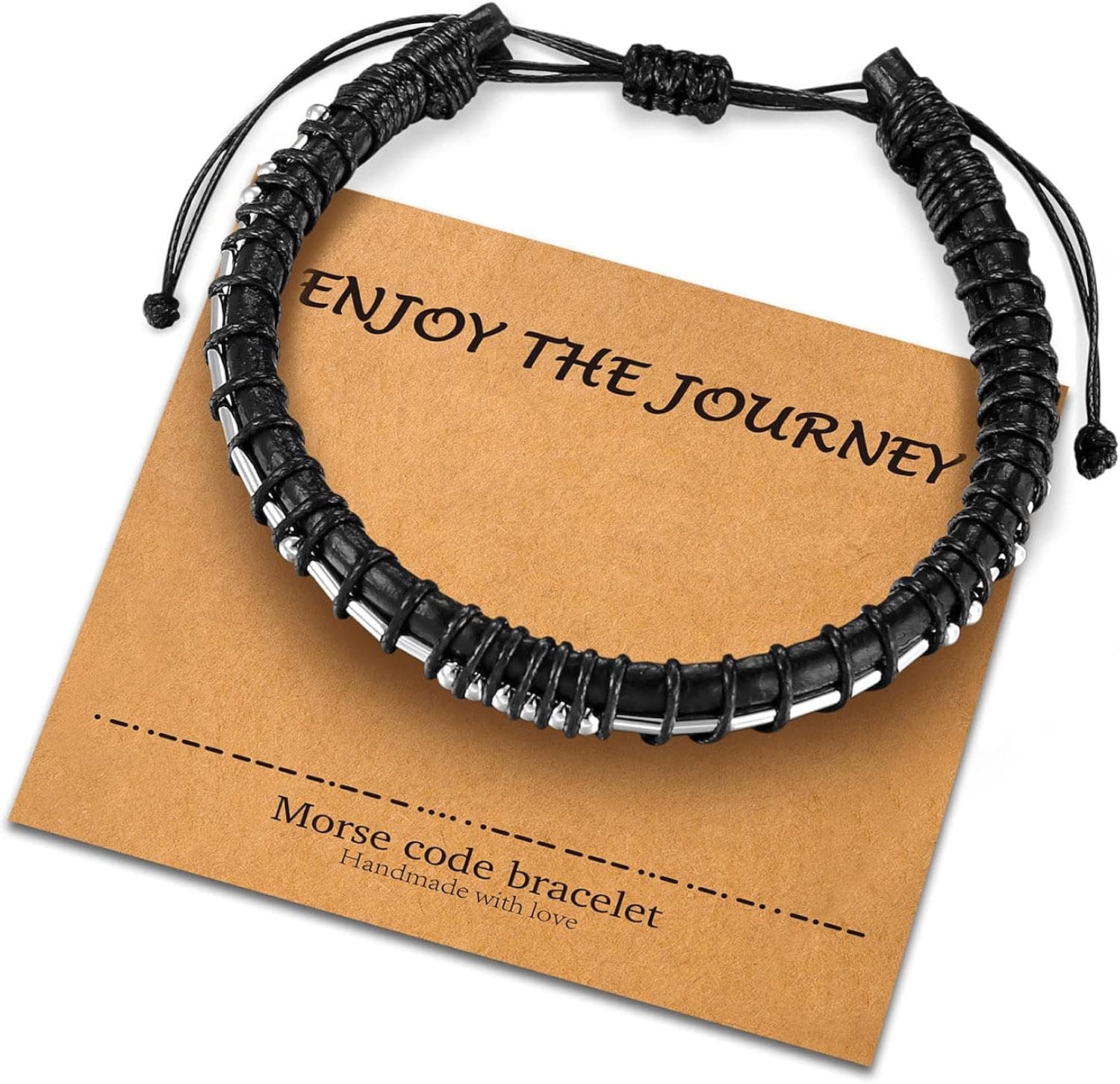 URSTAR Morse Code Bracelets for Men Women Graduation Gifts, White Gold Plated Beads on Leather Bracelets for Mens Jewelry Birthday Fathers Day Graduation Gifts for Son Boyfriend Husband Dad Brother