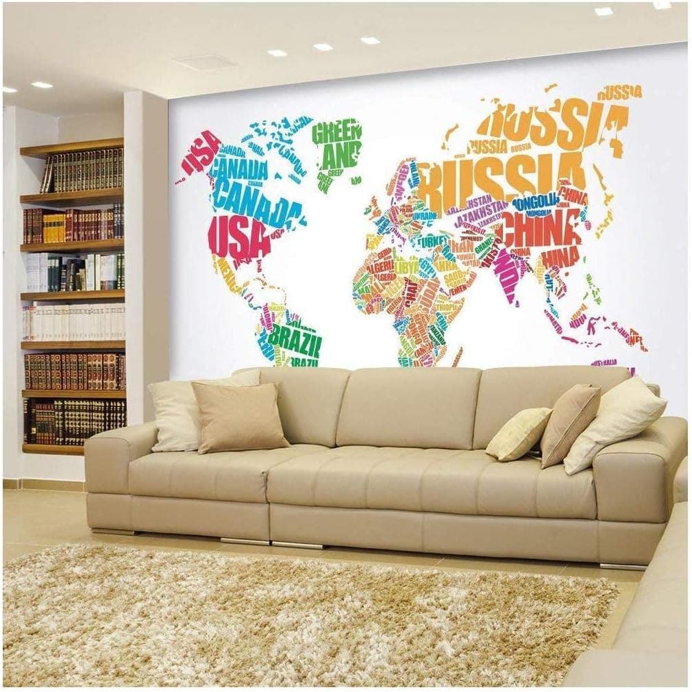 wall26 - Political Typographic Map of The World in Full Color - Creative Letter Design - Wall Mural, Removable Sticker, Home Decor - 66x96 inches