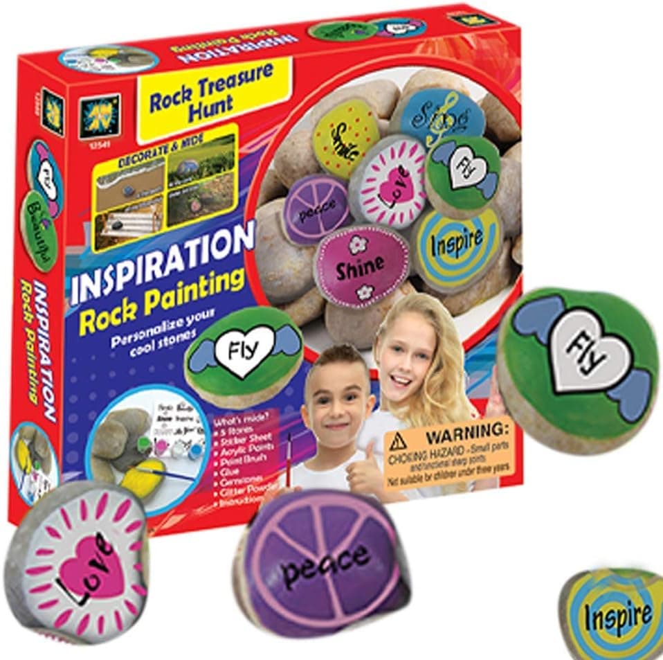 AMAV Toyss Inspiration Rock Painting Set - All Supplies Included Kit - Non-Toxic Acrylic Paint- Hide Your DIY Rock Painting & Surprise Your Community - Perfect Screen-Free & Group Activity For Kids AG