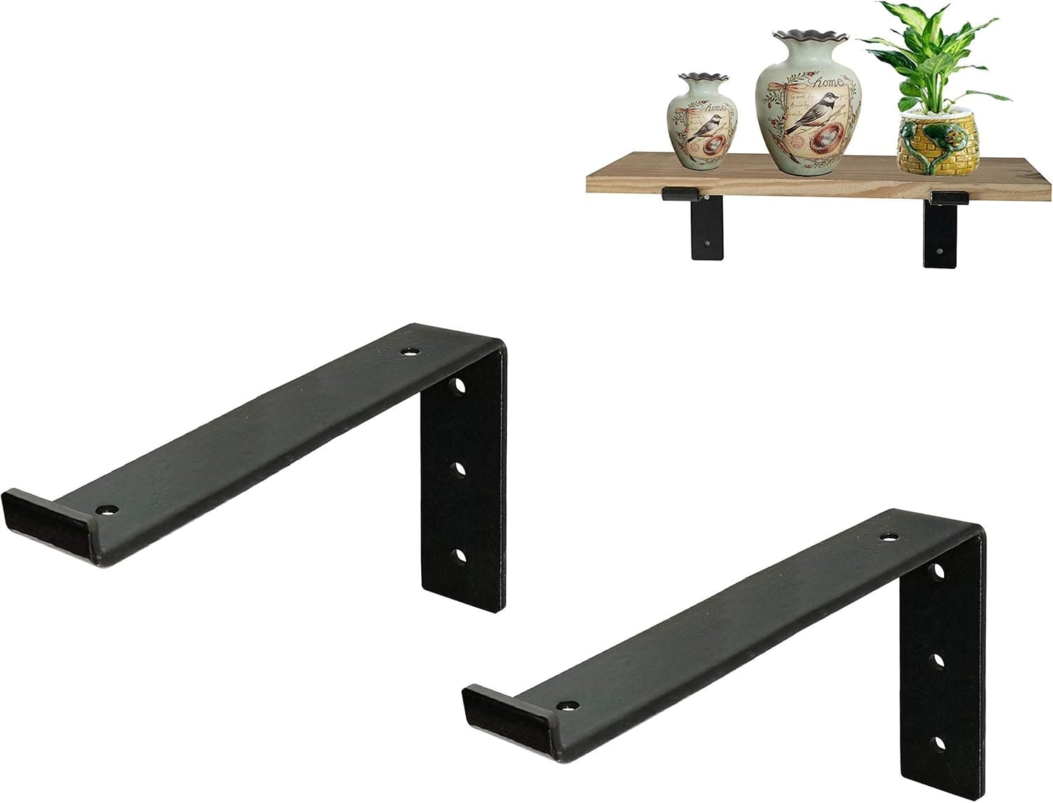 Shelf Brackets 12 Inch Lip Wall Brackets for Shelves, Heavy Duty Industrial Forged Steel Rustic Floating Shelf Brackets - 2 Pack