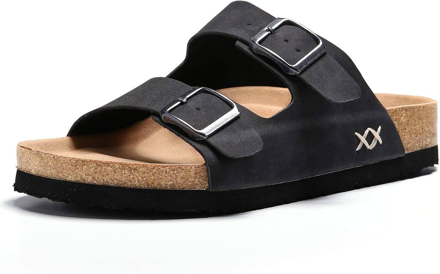 Womens Sandles Womens Womans Mens Unisex Sandals Size 11.5 Footbed Sole With Buckles Strap Suede Material Support Slippers Slides Sandal For Women (Women 11.5,Men 10 Black)