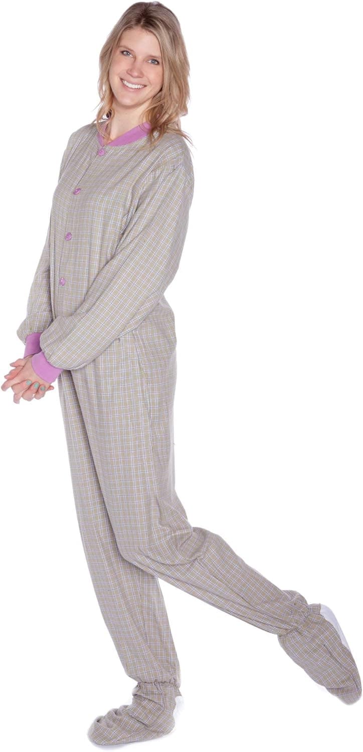 Adult Flannel Footed Pajamas with Drop Seat