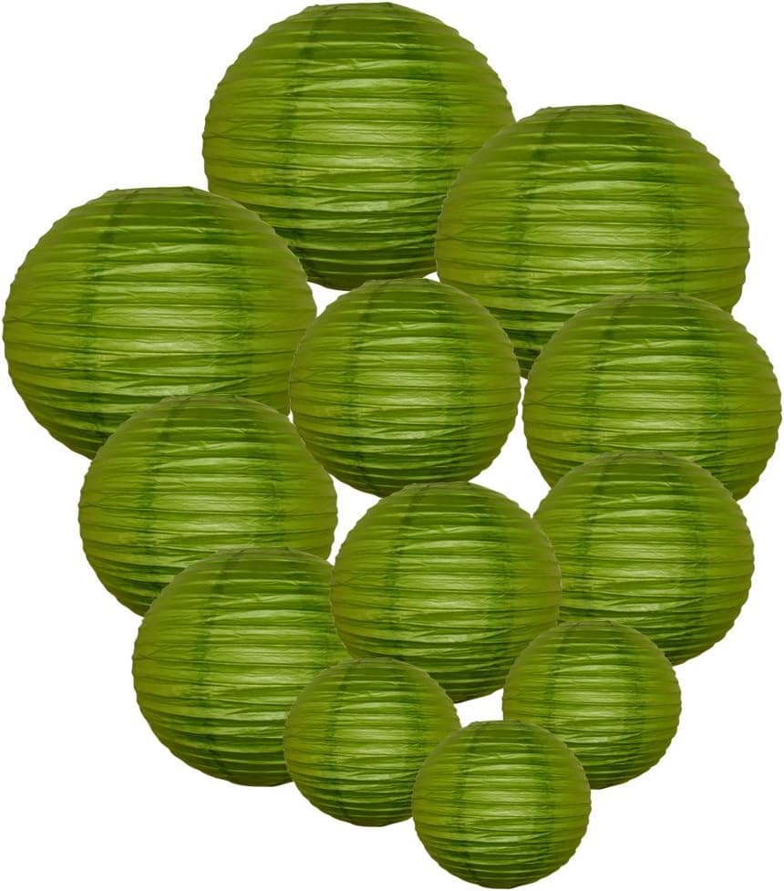 Just Artifacts Decorative Round Chinese Paper Lanterns 12pcs Assorted Sizes (Color: Grass Green)