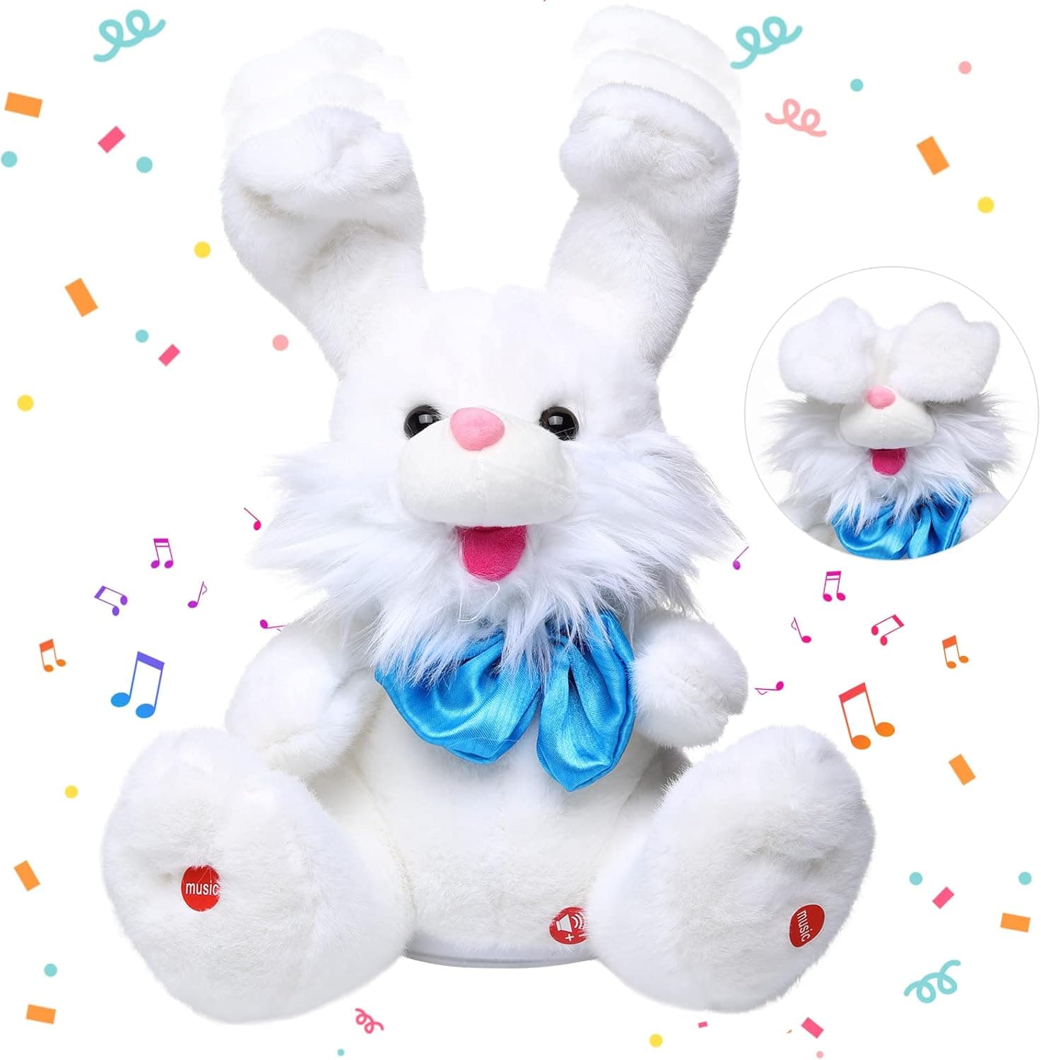 Emoin Bunny Stuffed Animals Bunny Plush Baby Toys Bunny Peek-A-Boo Toys Repeats What You Say Singing with Floppy Ears Birthday Gift for Toddler 7 8 9 10 11 Months 1-2 Year Old（White）