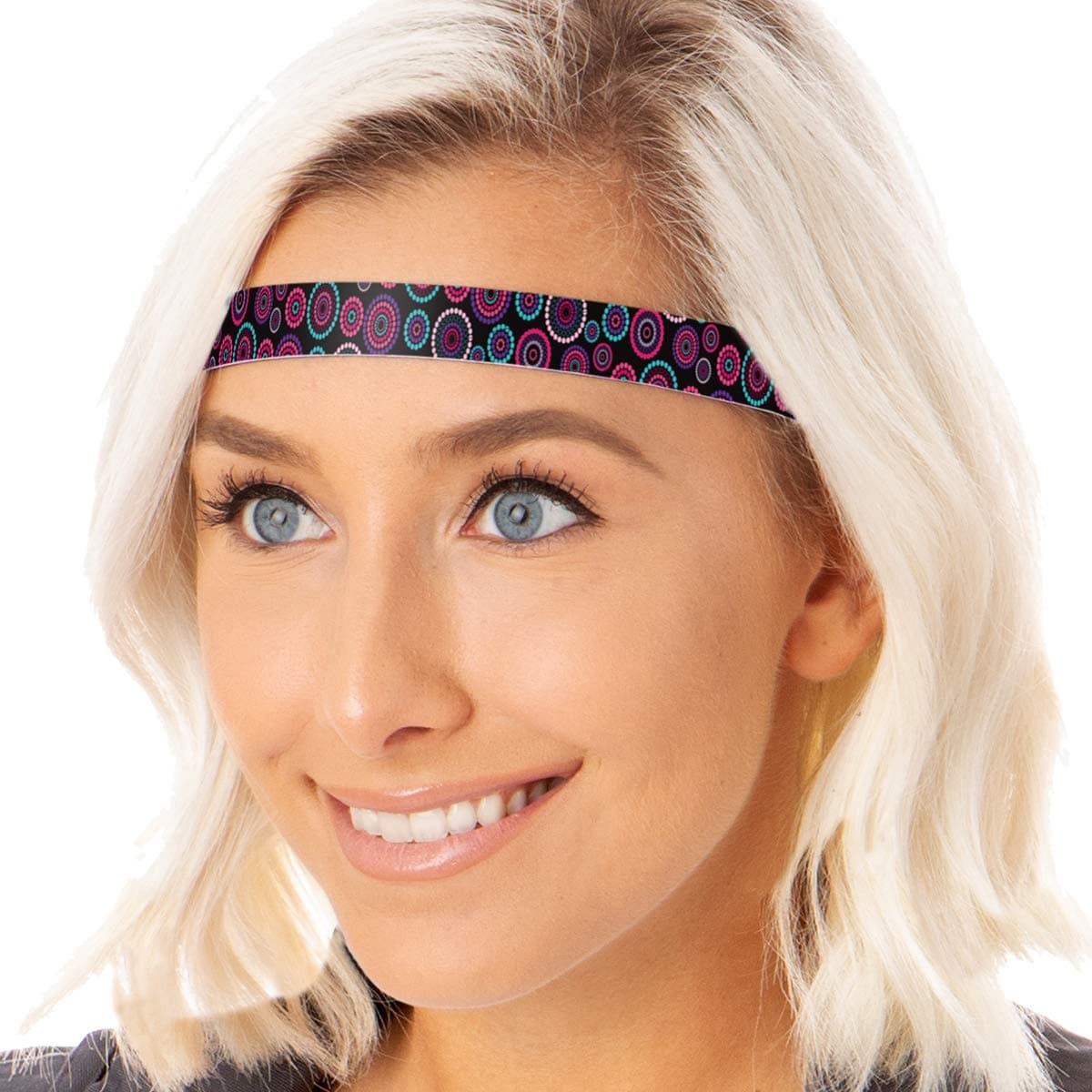 Hipsy Adjustable No Slip Skinny Dotted Circles Headbands for Women Girls & Teens (Skinny Black)