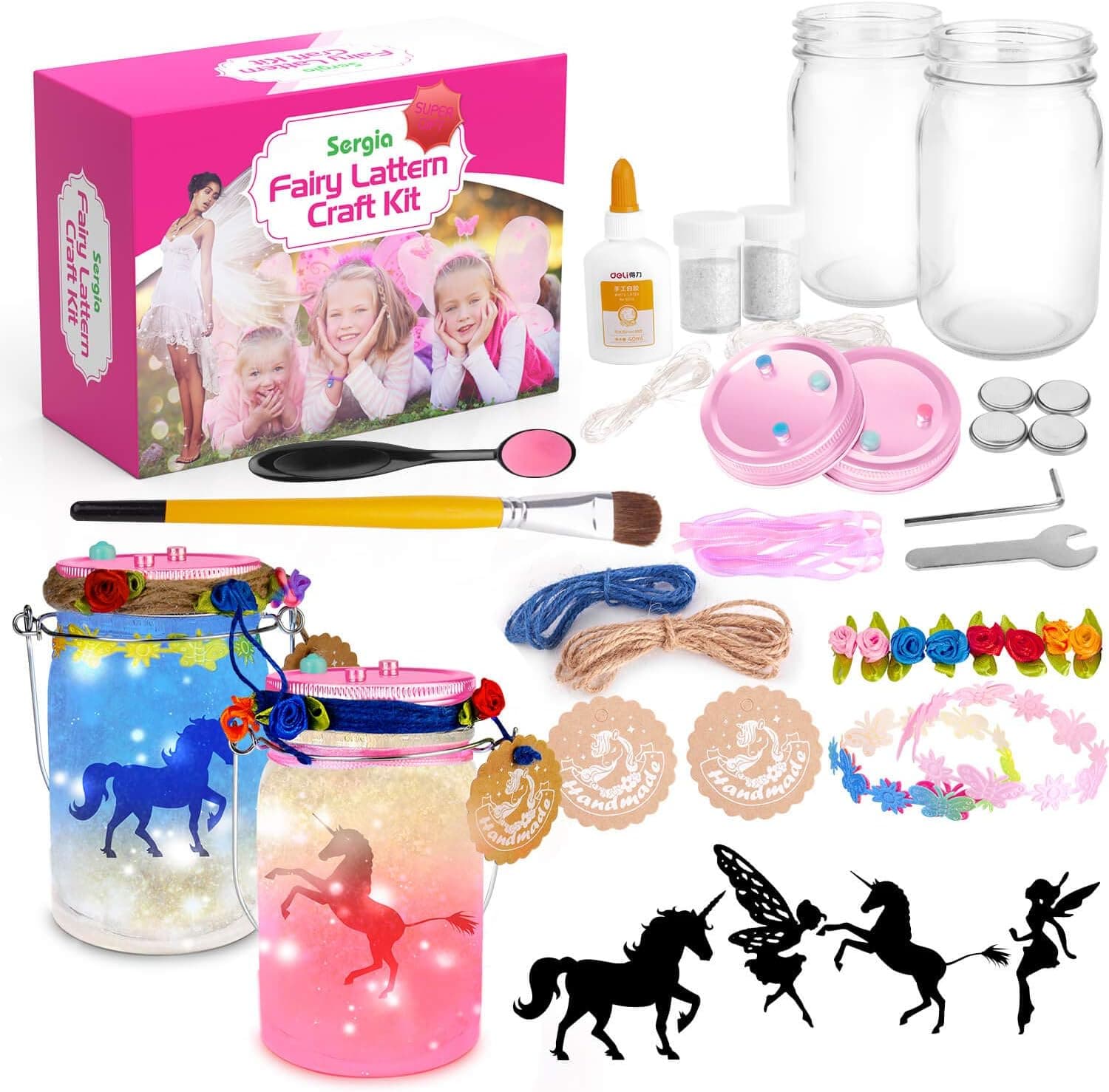 Sergia Fairy Light Lantern Arts and Crafts Supplies DIY Kits -for Ages 4-8-12 5 6 7 9 10 11 13 -Years Old Girls Boys Kids Toys Fairies Lantern Set for Birthday Christmas Party (Unicorn Pink Blue)