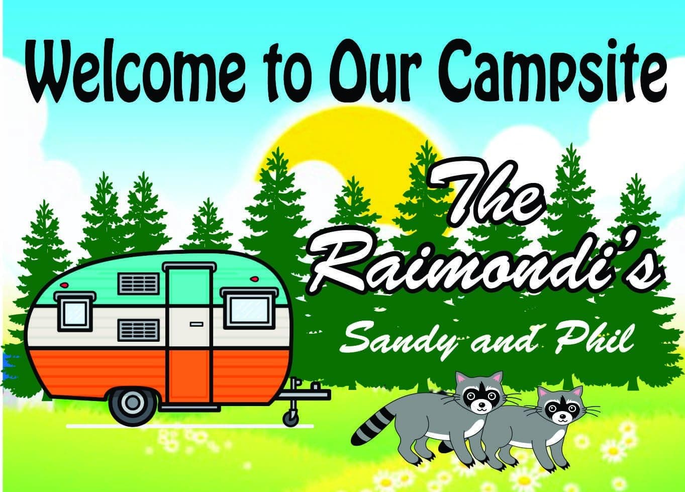 Anchor Graphix The Ultimate Camping Sign- Welcome to Our Campsite Sign Camper and Raccons Add Custom Name