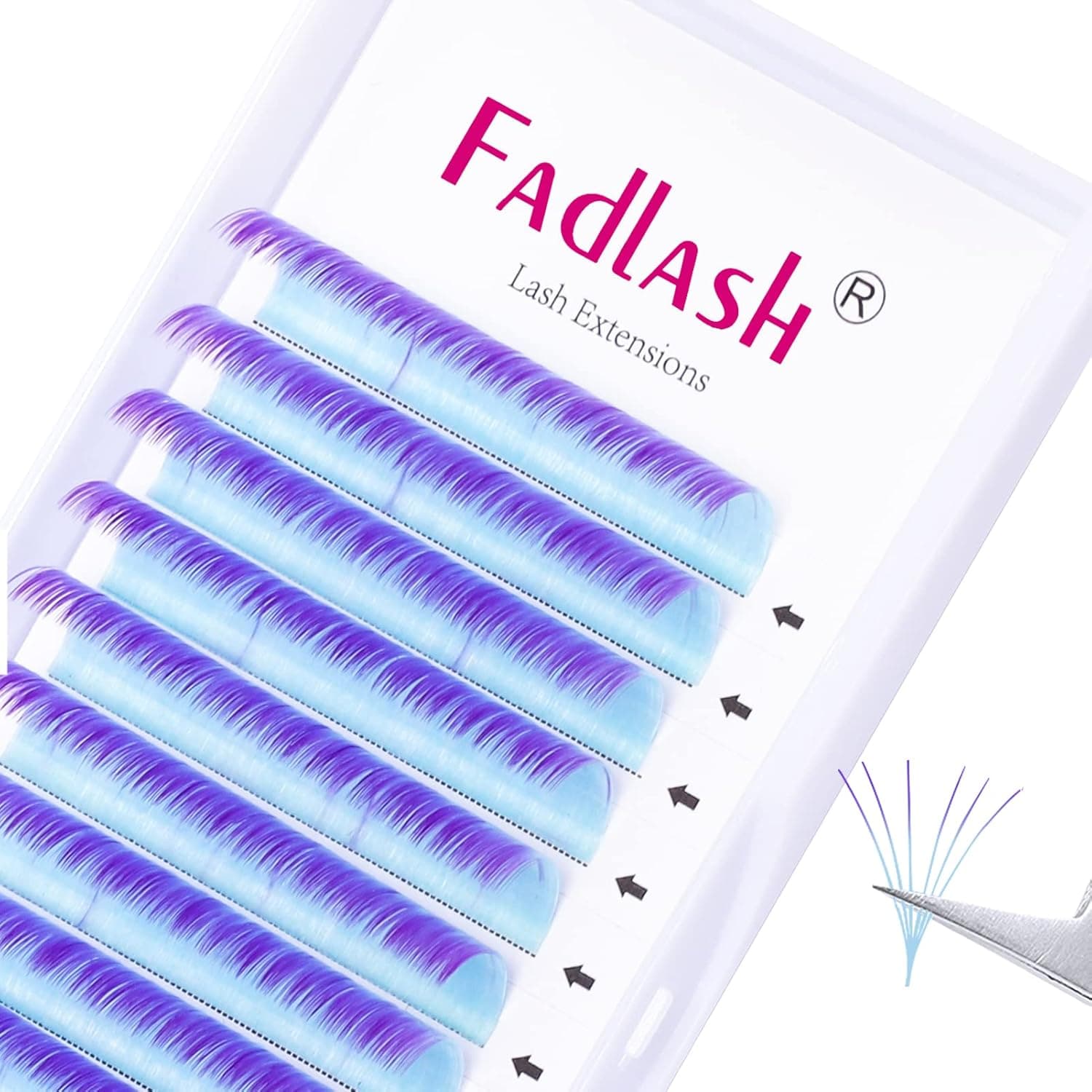 Ombre Lash Extensions Blue Purple Colored Lash Extensions D Curl Volume Lash Extensions Flowering Easy Fan Volume Lashes Color Lashes Extension (0.07D, 17mm)
