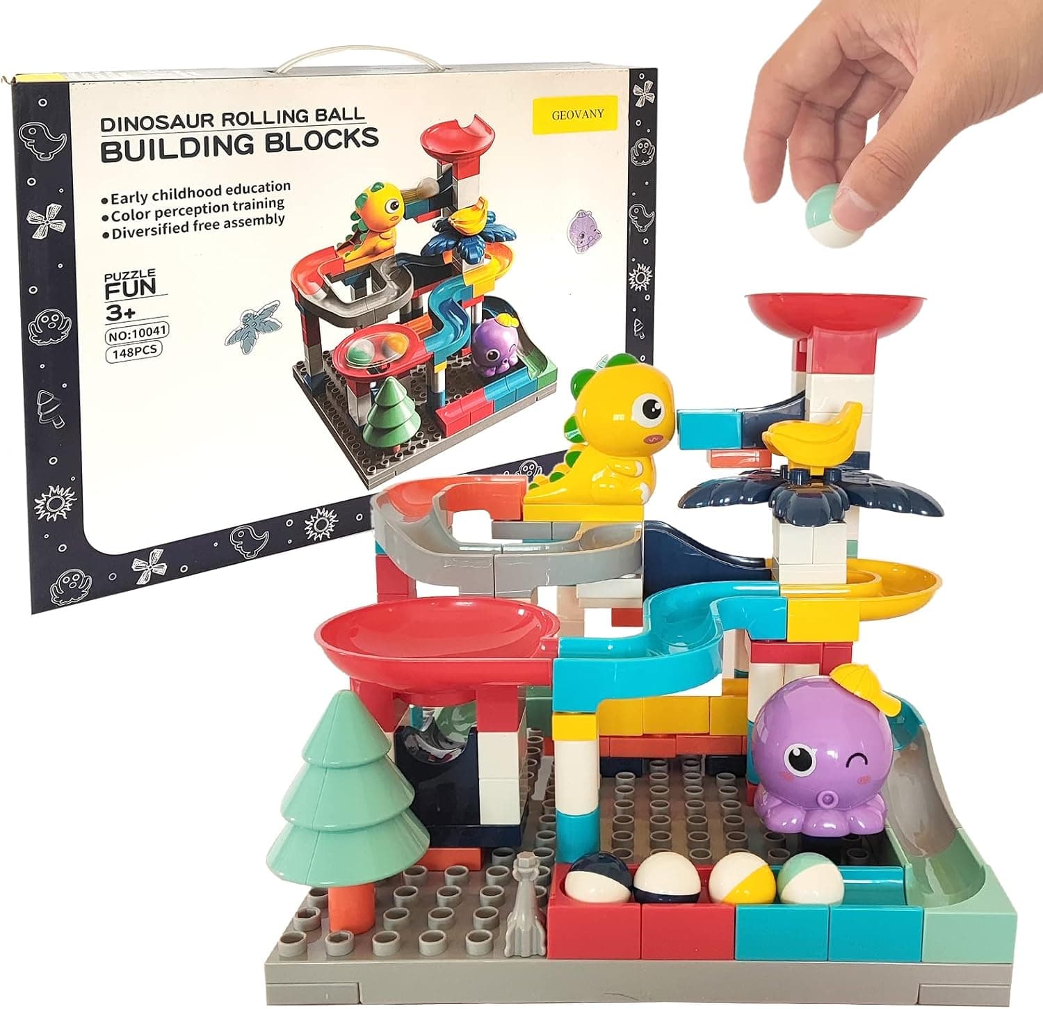 Marble Run Building Blocks for Kids - Dinosaur Rolling Ball Building Blocks Learning & Education Toddler Toy 143PCS Building Blocks Race Track Marble Building Blocks for Aged 3+Years