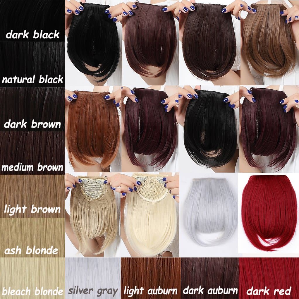 Fashion Neat Bangs Hair Extensions Clip Front Fringe Full Bangs 2 Clips One Piece Straight Hairpiece Accessories for Women (8inches/Light Brown)