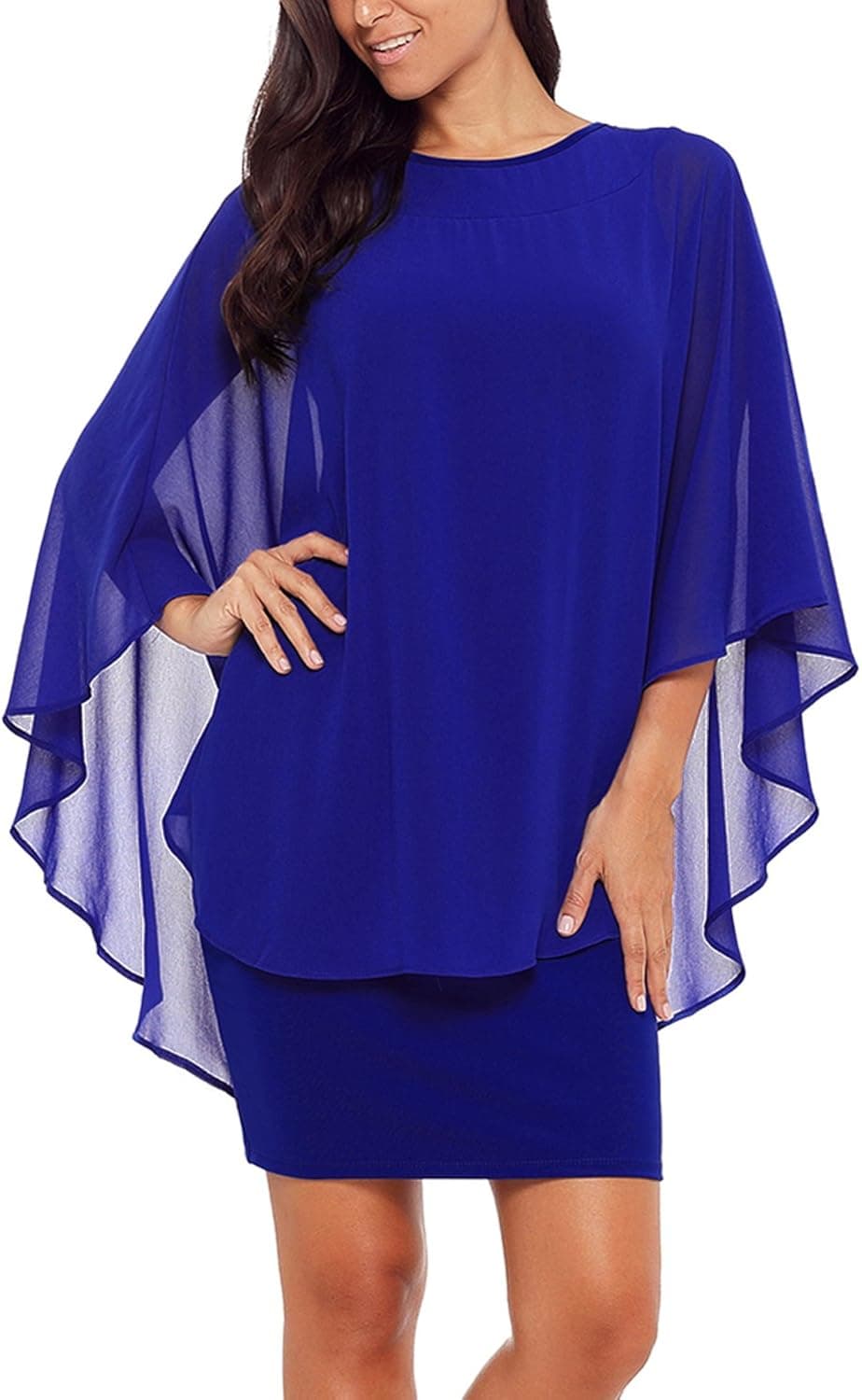 Alinemyer Womens Chiffon Round Neck Cocktail Party Overlay Midi Dress M-XXXL