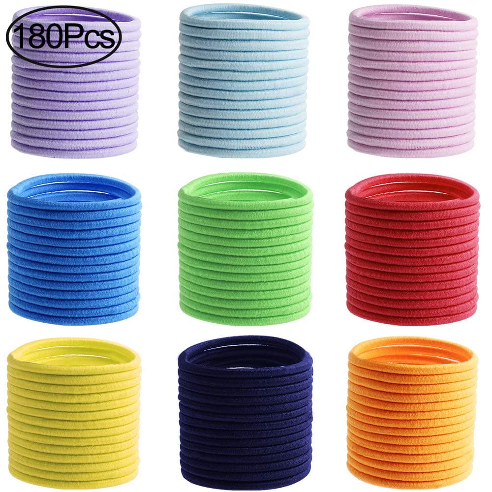 Hicdaw 180 Pcs Elastic Hair Ties for Baby Girls Multicolor No Metal Hair Bands Holder for Ponytail
