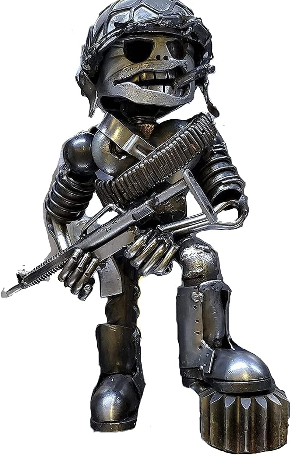DRGH Recycling/Scrap Metal Standing Warrior Sculpture, Handmade-Piston Man, Piston Head Army Statue, Cool Machine Gunner Crafts Office Decor and Ornament Home (A)