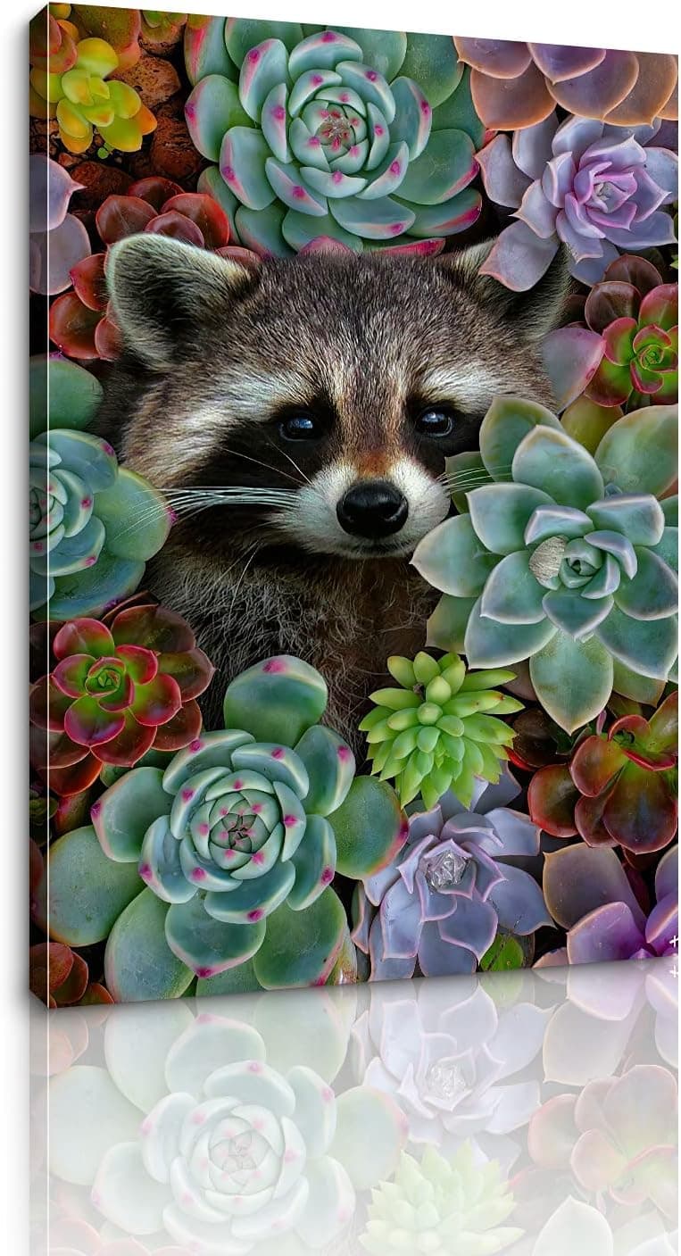 Bodrect Raccoon Wall Art Cute Raccoon Wall Art Canvas Printing Animal Wall Decorations for Living Room Bedroom Framed Painting Wall Art Living Room Decors