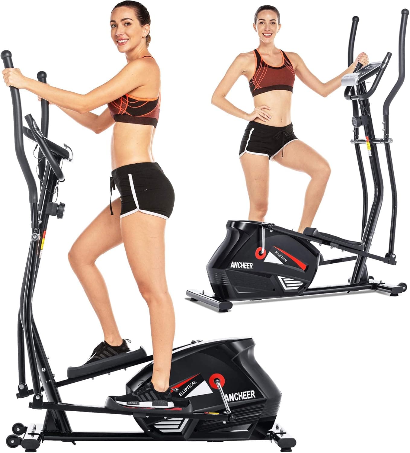 ANCHEER Elliptical Trainers, Magnetic Eliptical Exercise Machines with 3D Virtual APP Control & 10 Level Magnetic Resistance, Max User Weight 390lbs (Black)