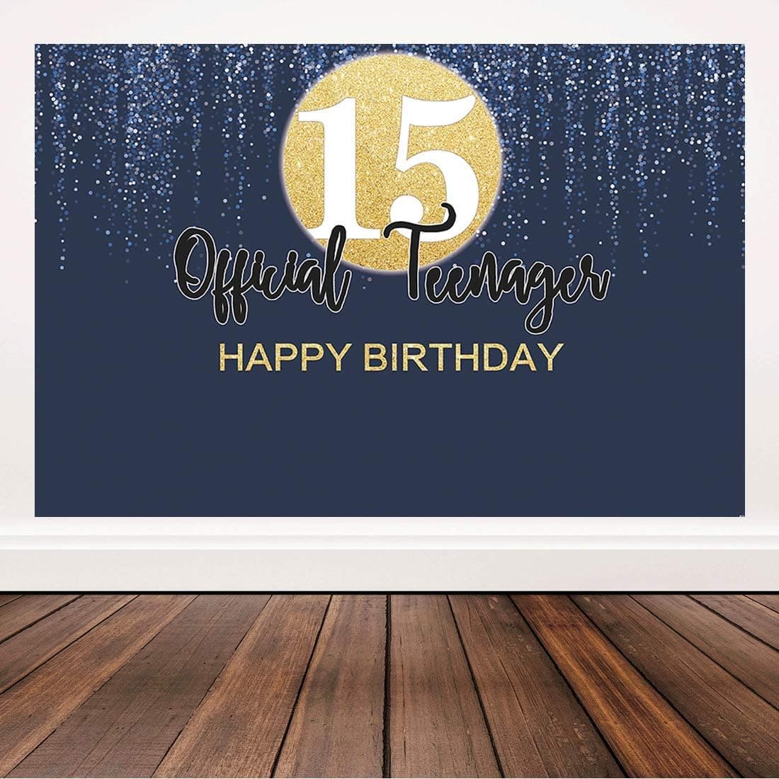 Bellimas Happy Birthday 15th Background Navy Blue Moon Official Teenager 15 Birthday Party Boy Girl Decorations Cake Table Photo Studio Backdrop Banner 6x4ft