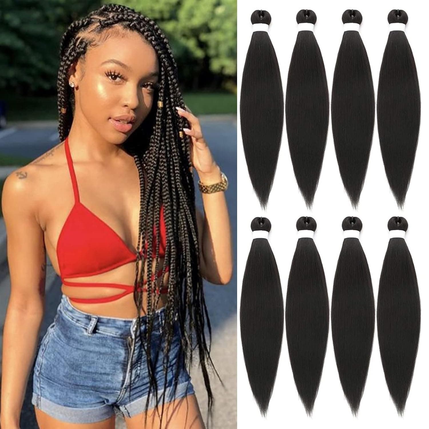 Pre Stretched Easy Braiding Hair Natural Black Long Braiding Hair 26 Inch 8 Packs Braiding Hair Extensions Itch Free Hot Water Setting Professional Synthetic Fiber Crochet Twist Braids (26 inch)