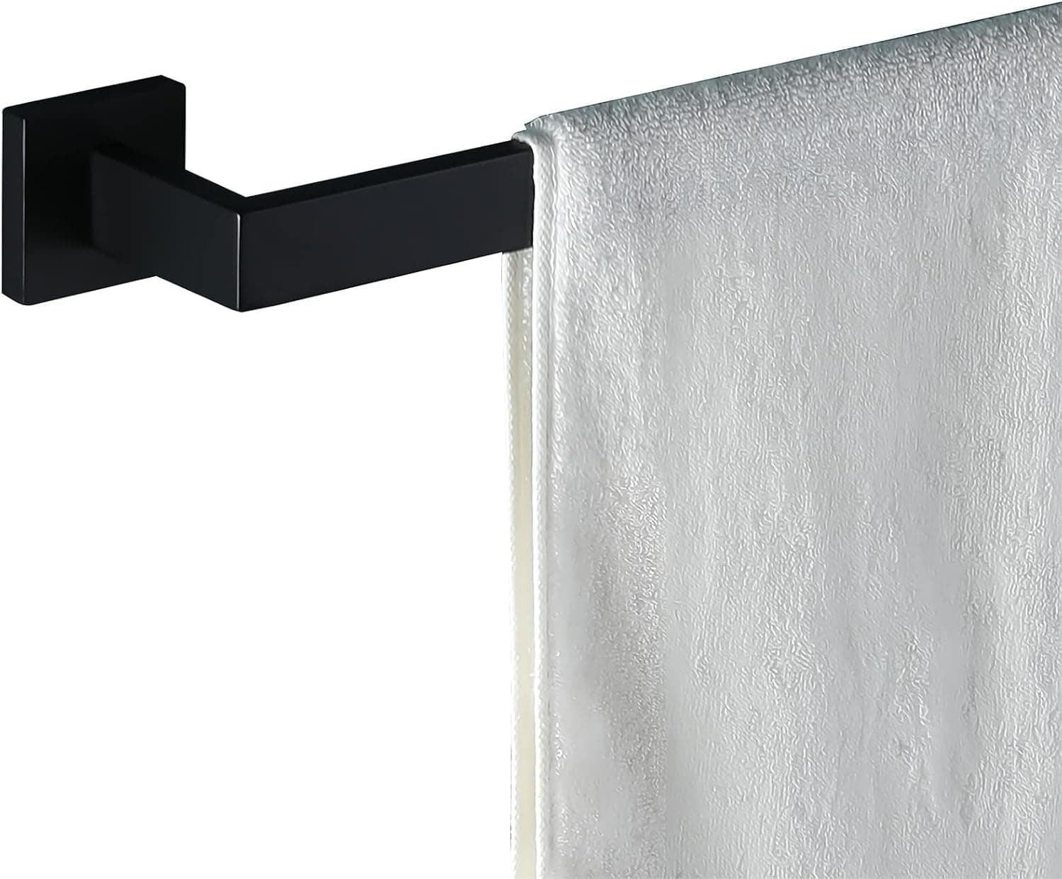 Matte Black Bath Towel Bar,16-Inch Towel Bar for Bathroom Square Base SUS304 Stainless Steel Wall Mount Towel Holder Bathroom Bar Accessories