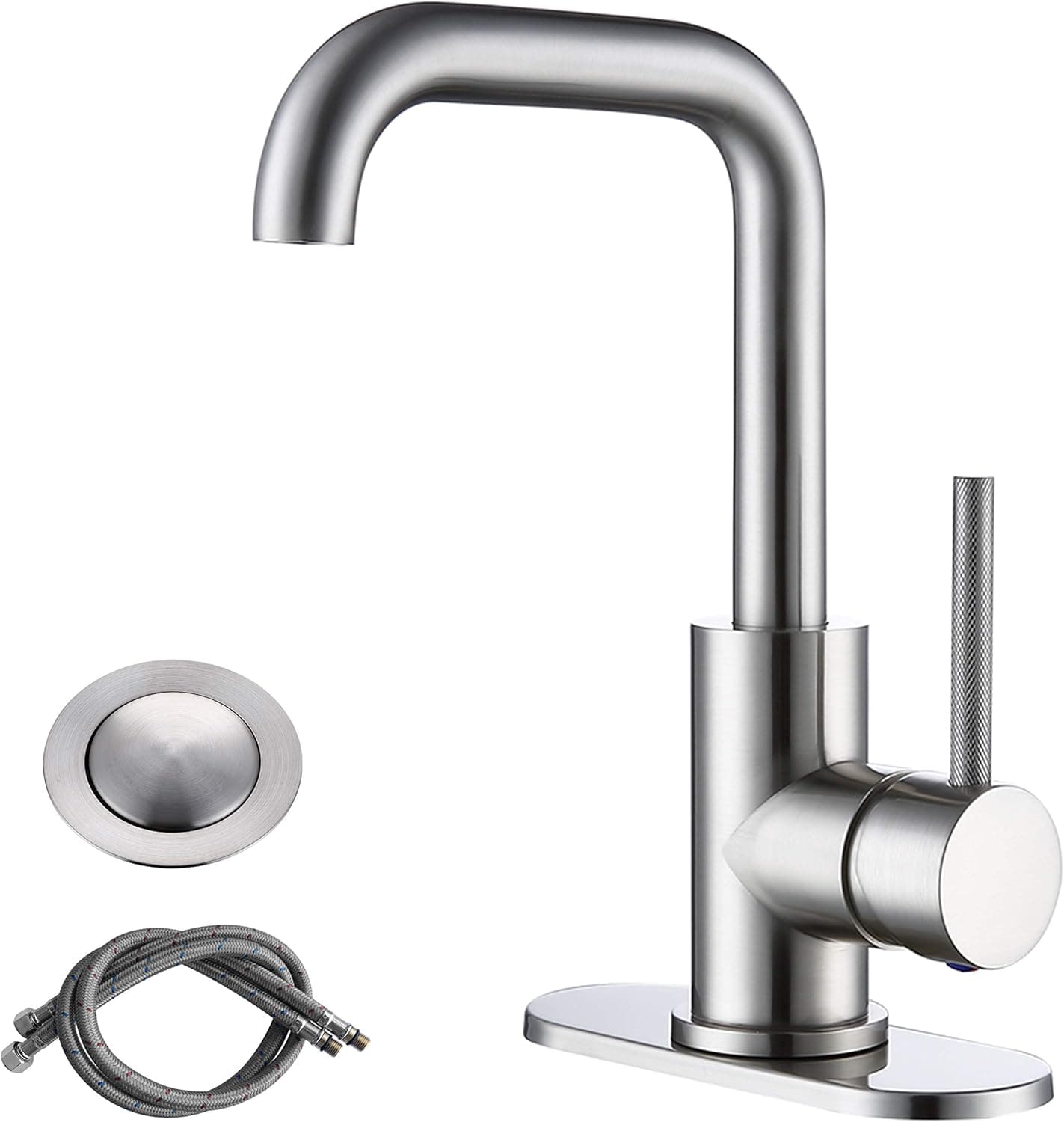 MEJOR Swivel Spout single handle faucet for Pre-Kitchen Sink/Bar Sink/Bathroom Sink,with 4 inches deck plate,CUPC water lines and Metal pop-up drain,Brushed Nickel,ME3506-BN