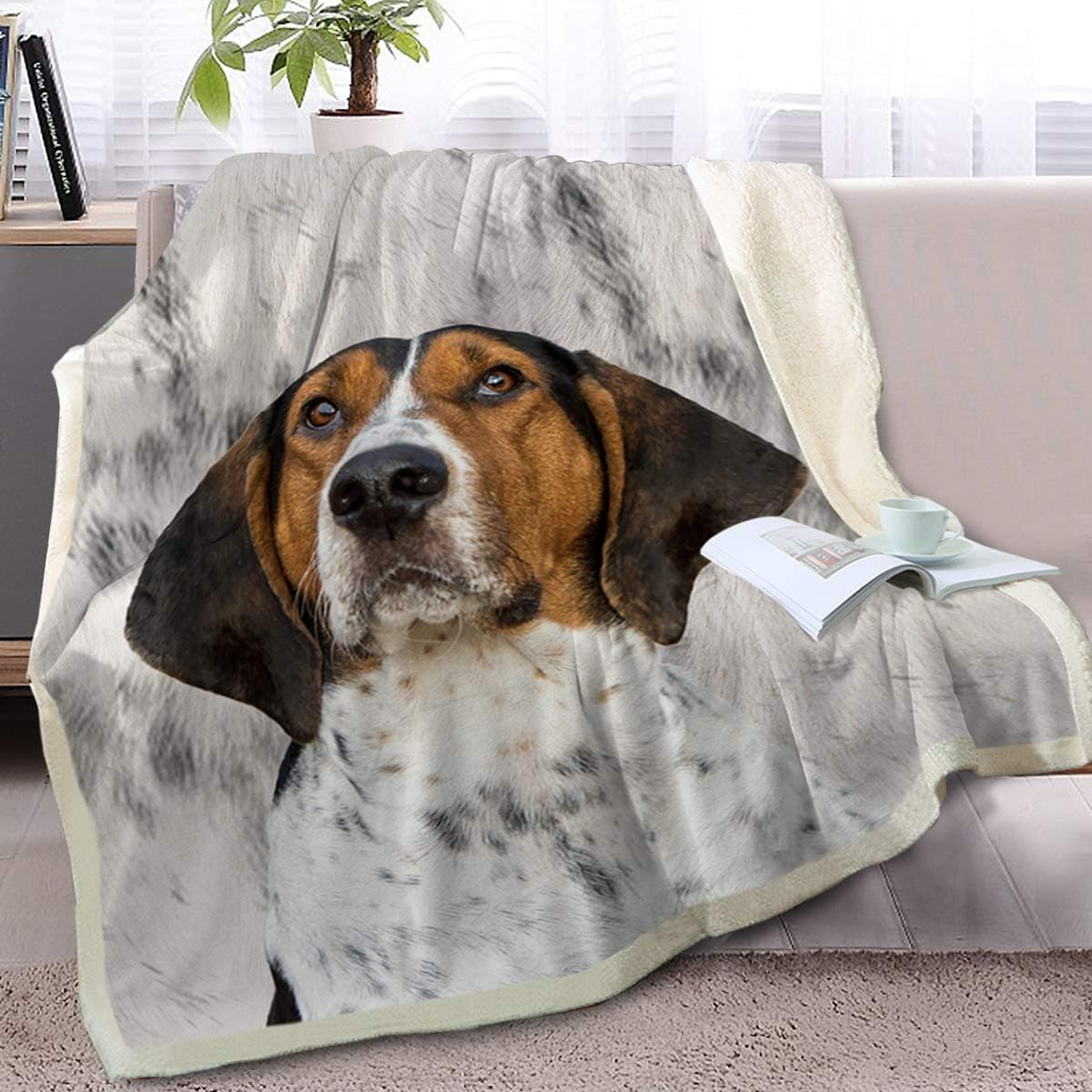 BlessLiving Cute Dog Throw Blanket Sherpa Fleece Blanket 3D Animal Print Reversible Blankets for Bed and Couch (Coonhound,Twin, 60 x 80 Inches)