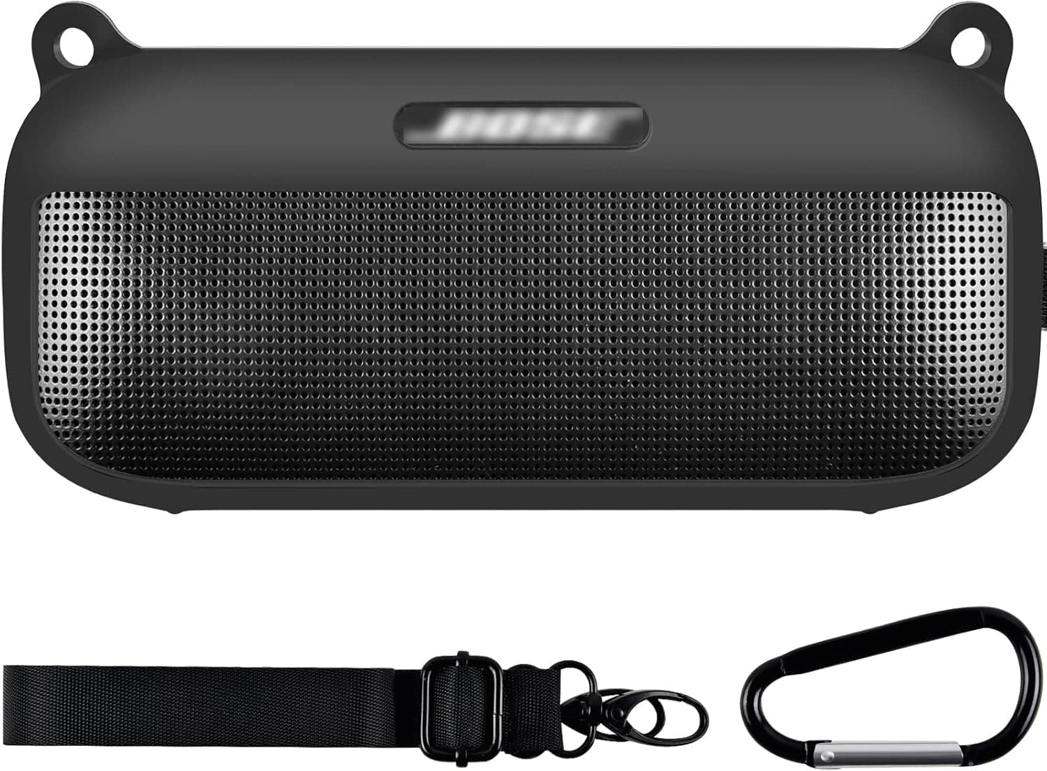 Silicone Case Compatible with Bose SoundLink Flex Bluetooth Portable Speaker, Flexible Travel Carrying Protective Pouch Sleeve Storage Cover with Shoulder Strap and Carabiner - Black