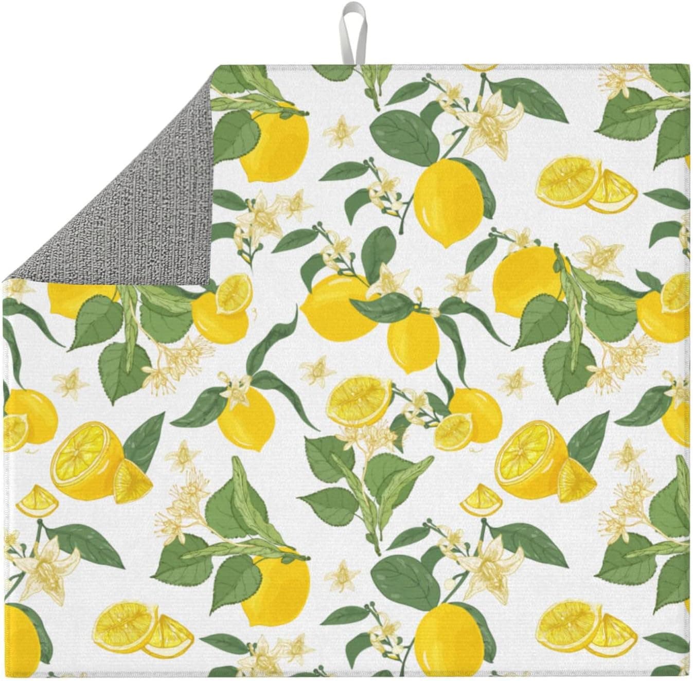 Absorbent Fast Dry Dish Drying Mat,Kitchen Reversible Dishes Pad Heat Resistant Dishes Draining Mat Countertops Sinks Protector 16x18 inch-Lemon