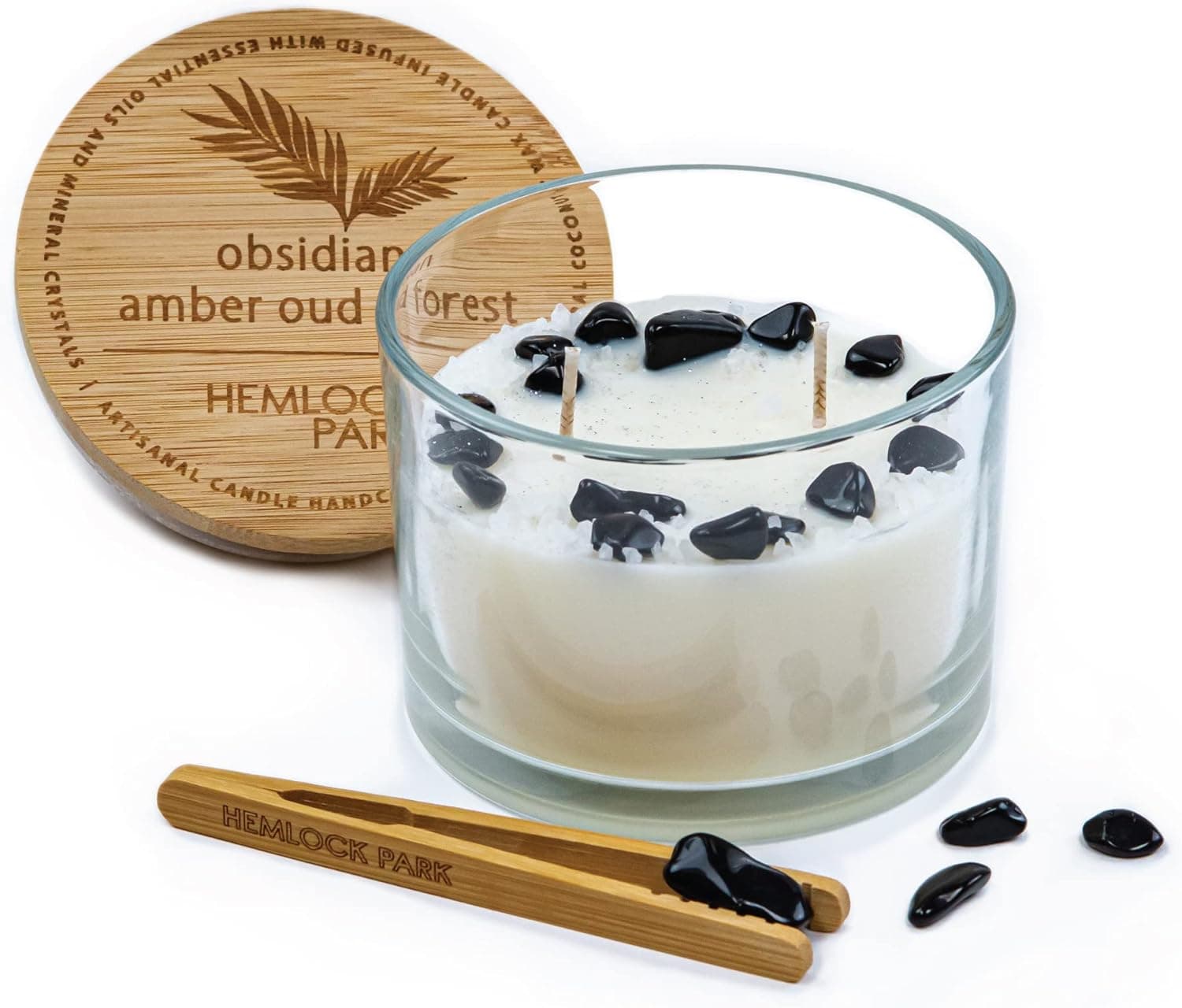Crystal Candle Handcrafted with Organic Coconut Wax (Obsidian Amber Oud Forest)