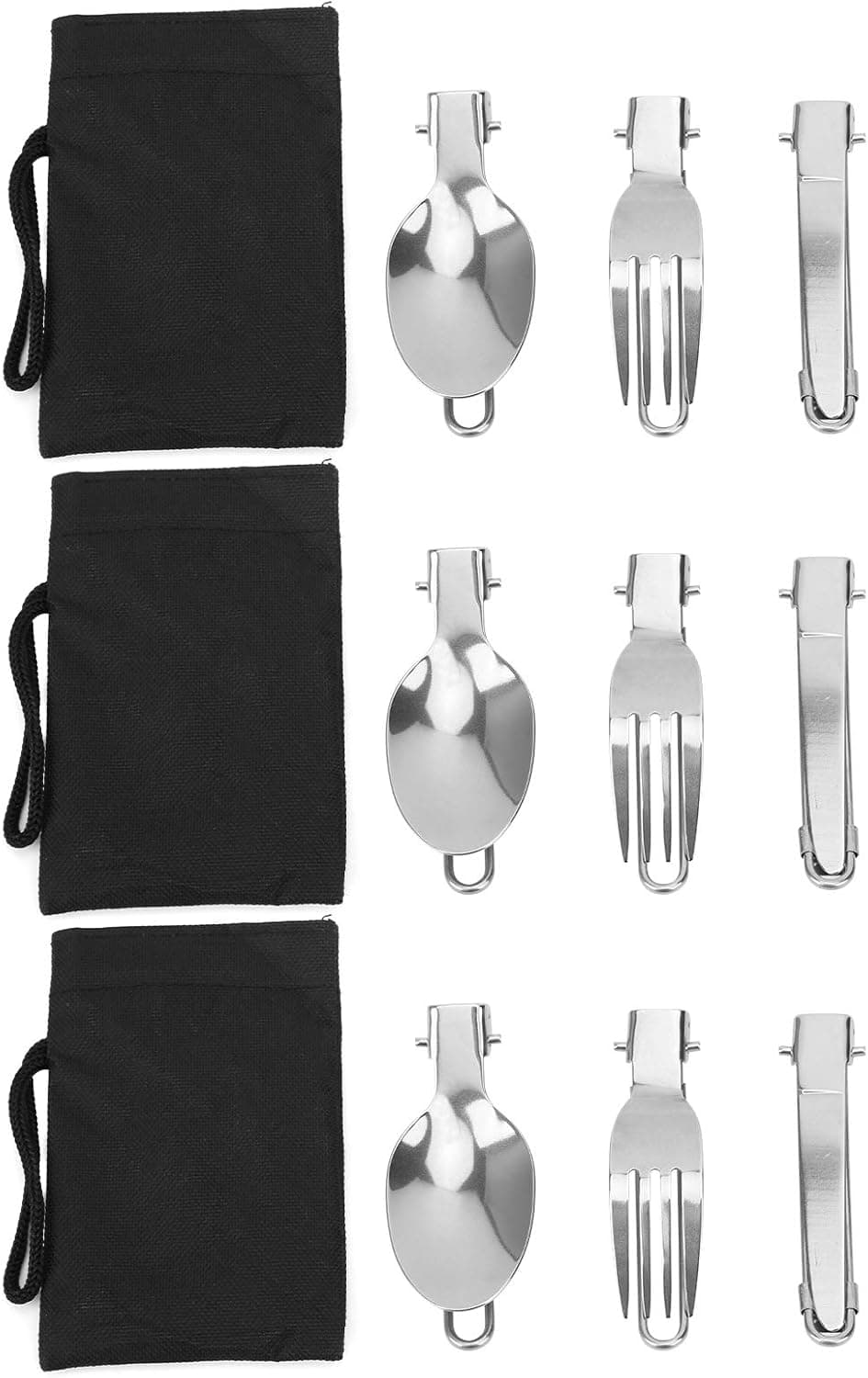 Zaraddia Camping Utensils,3Set Stainless Steel Portable Folding Cutlery Spoon Fork Knife Set Picnic Dinner Flatware -Travel, Backpacking Cutlery Multitool