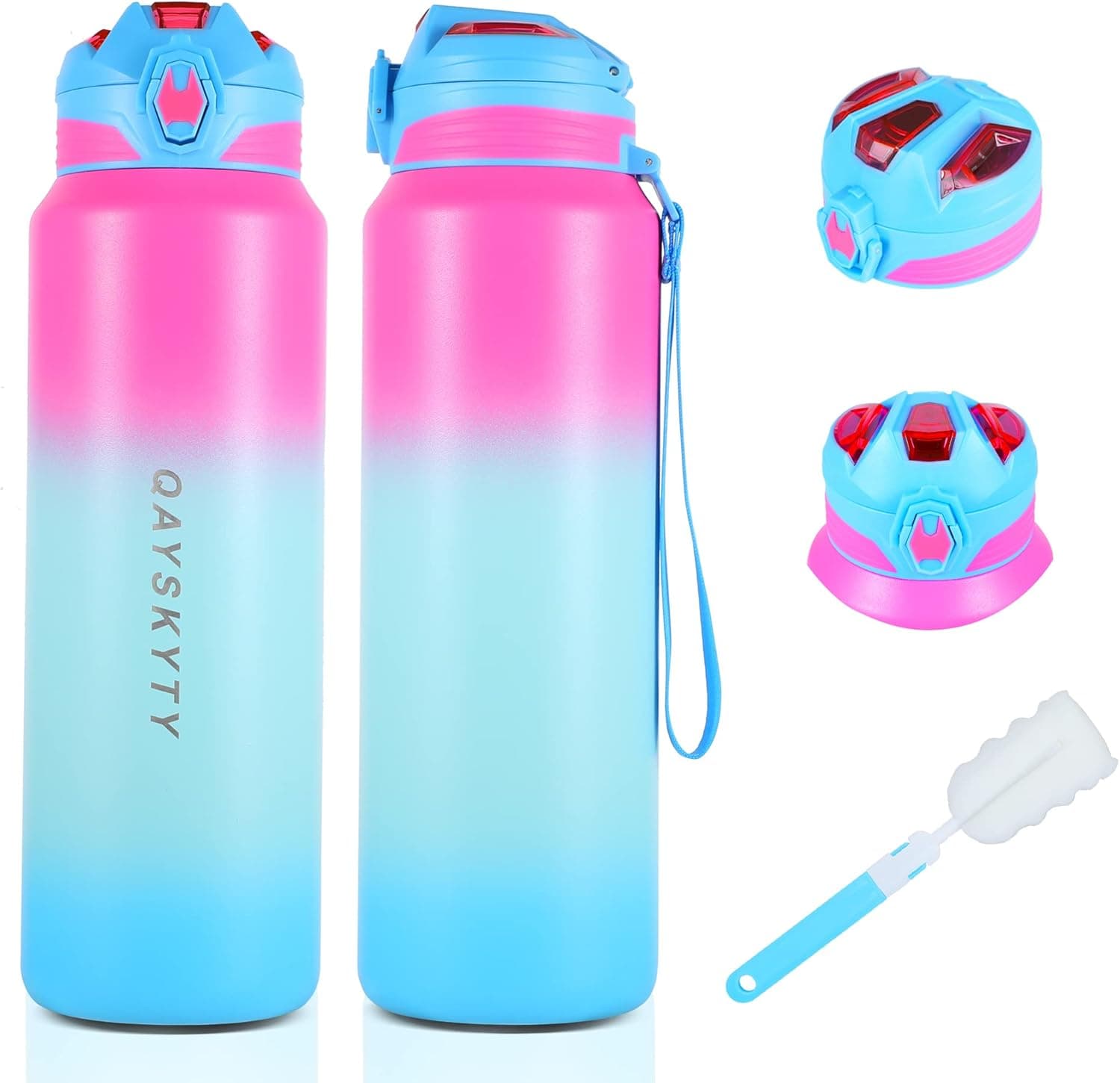 QAYSKYTY Stainless Steel Water Bottles Insulated, 32 oz Metal Water Bottle, Double Wall Vacuum Sweat-Proof BPA Free Wide Mouth for Sports Gym Travel Outdoor(1 Bottle+1 Lid)