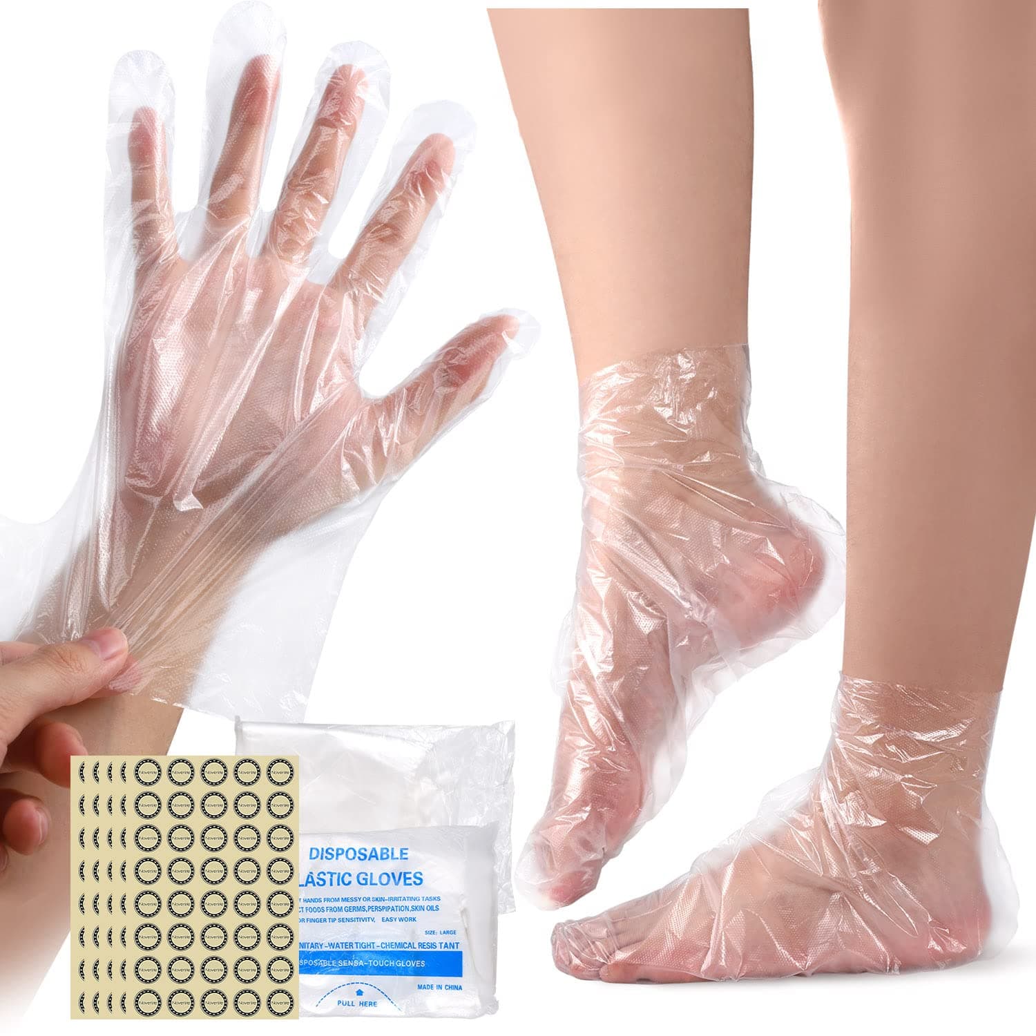 Noverlife 200PCS Paraffin Wax Hand & Foot Liner, Paraffin Bath Disposable Gloves and Booties, Clear Plastic Hot Spa Wax Bath Hand Mittens Foot Covers Plastic Socks