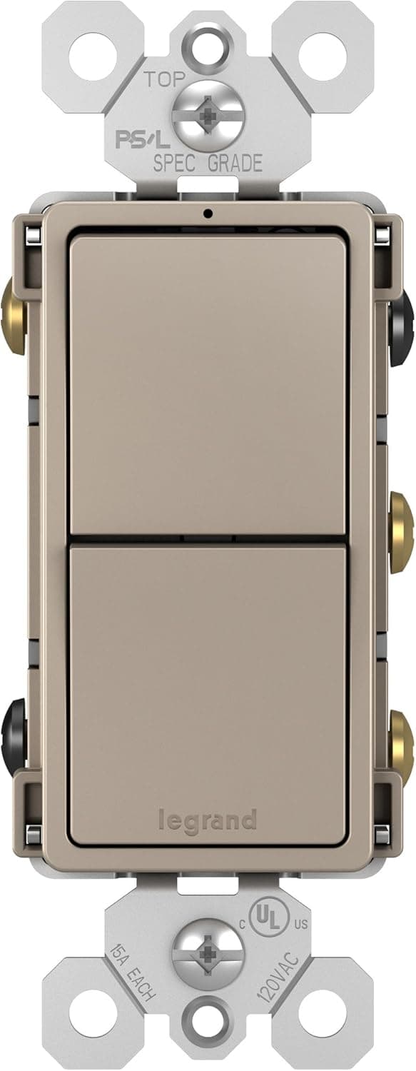 P&S Legrand Radiant RCD33NICC6 15 Amp Combination Rocker Wall Light Switch with Two 3-Way Switches, Brushed Nickel