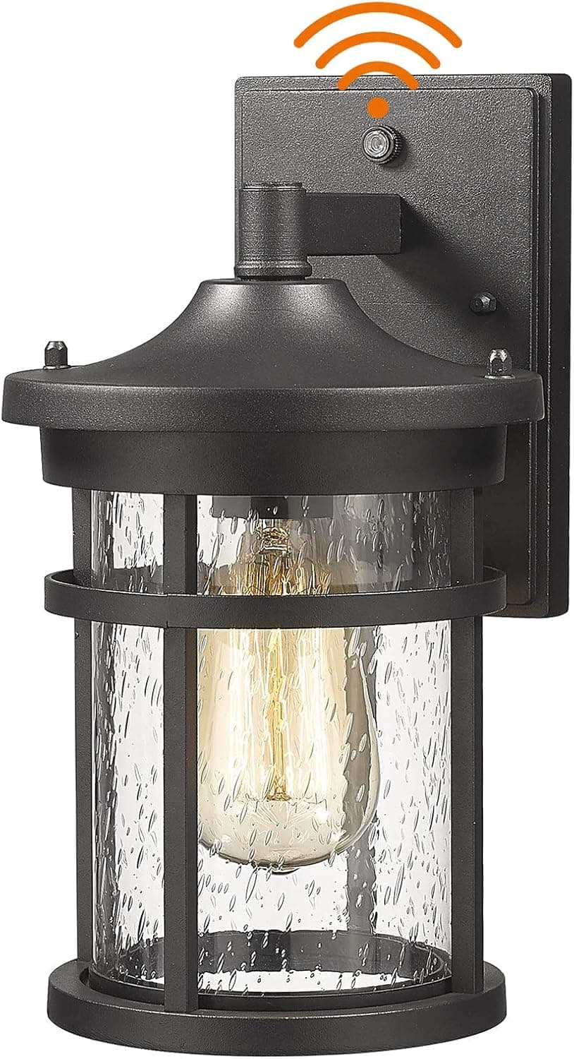 Diyel Dusk to Dawn Outdoor Wall Lighting Outdoor Wall Lantern with Sensor Exterior Wall Light Anti-Rust Porch Light Fixtures Wall Mount Waterproof Wall Sconce with Clear Seeded Glass, DDRZ002BK