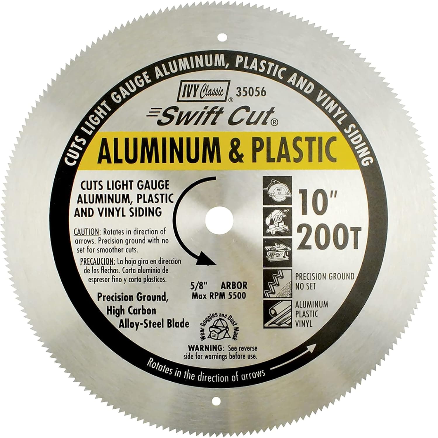 IVY Classic 35056 Swift Cut 10" 200 Tooth Aluminum & Plastic Cutting Circular Saw Blade with 5/8" Arbor, 1/Card