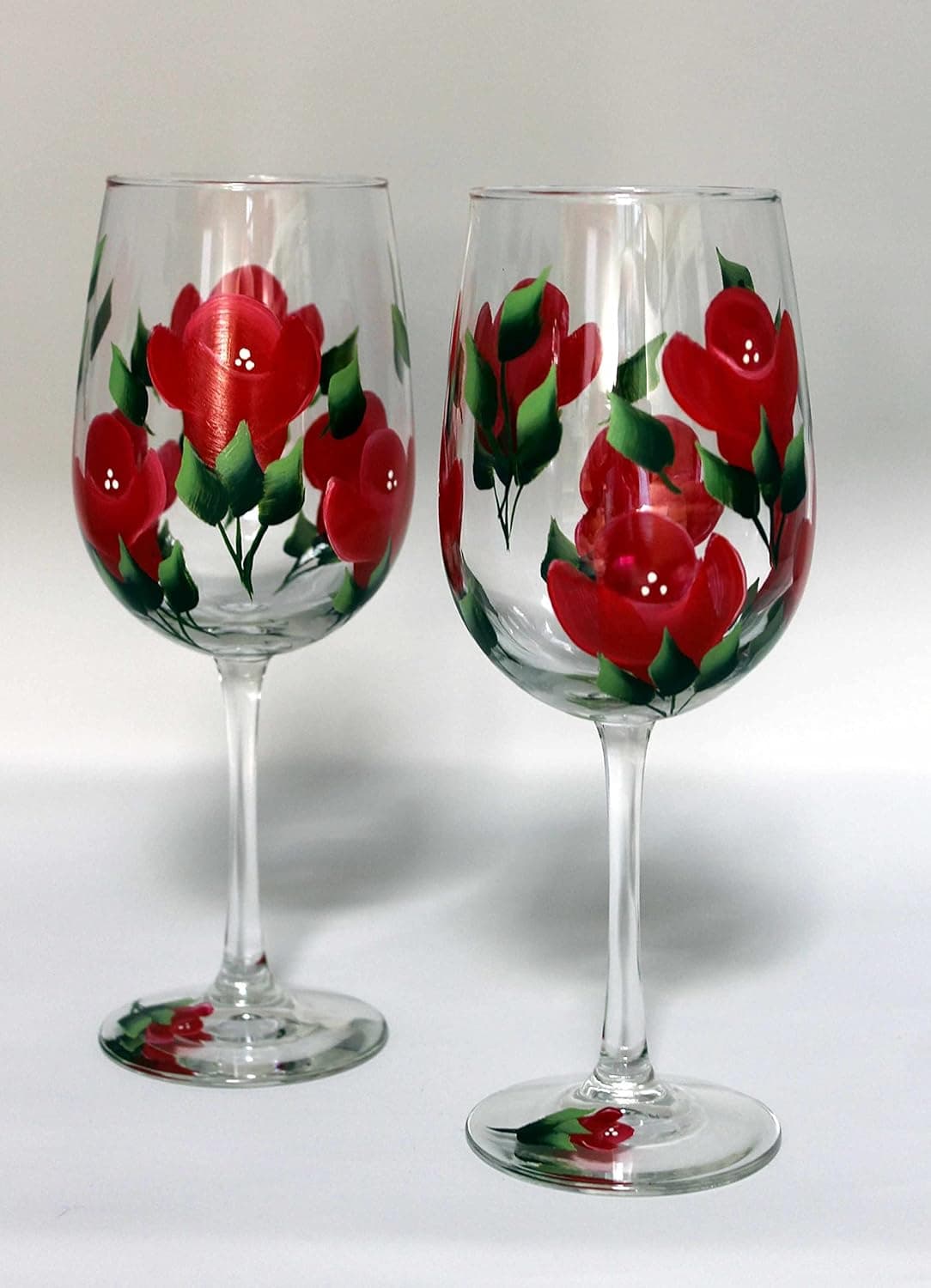 Hand Painted Wine Glasses - Roses Red (Set of 2)