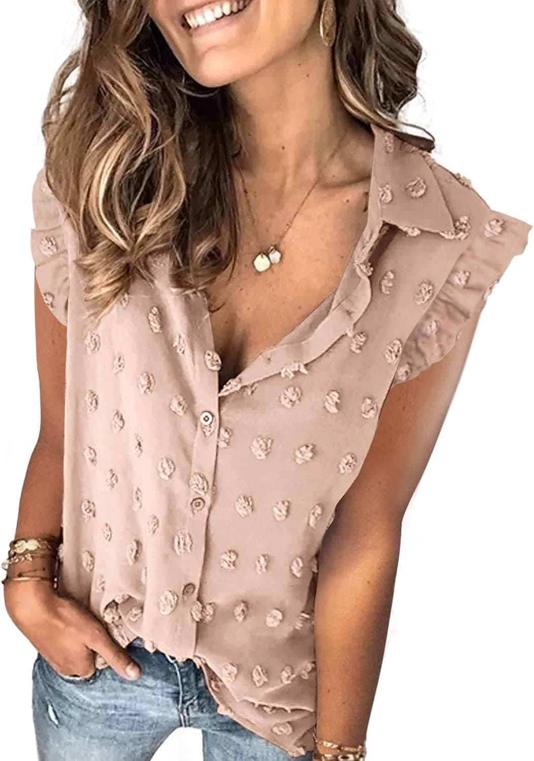 Astylish Women Pompom Button Down Shirt Casual Blouse Top