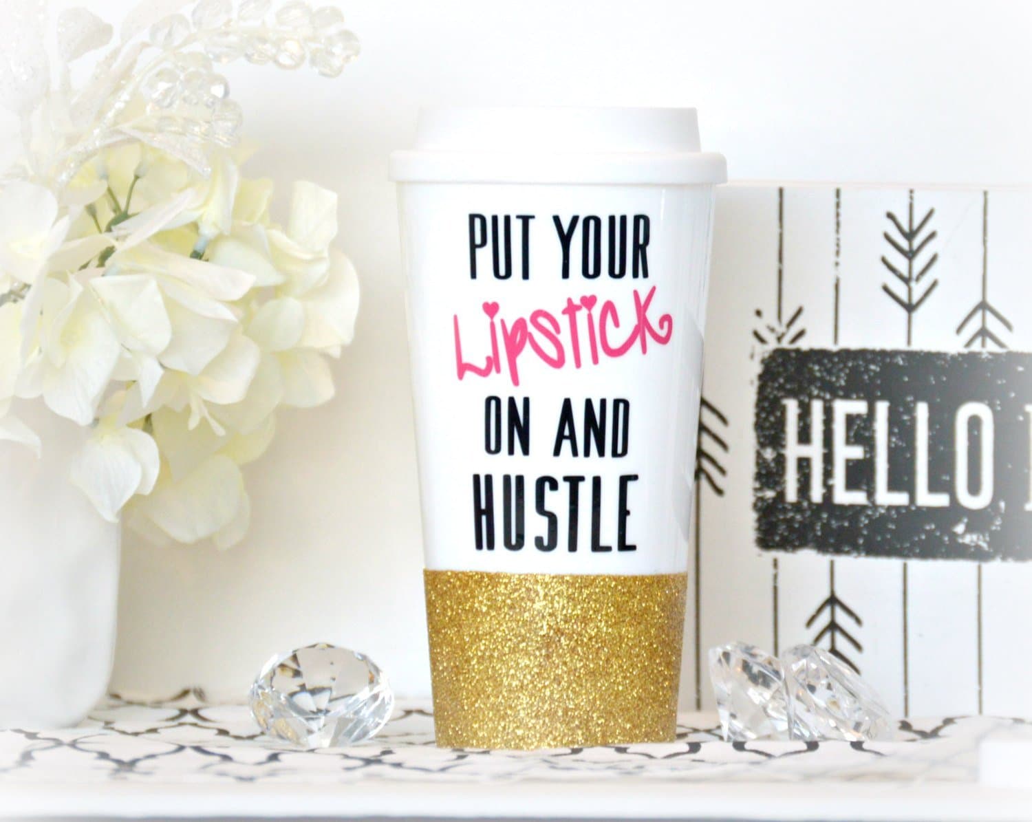 Hustle Mug, Hustle Hard, Put Your Lipstick On And Hustle, Love The Hustle, CUSTOM Glitter Mug, Glitter Mug,Hustle Coffee Mug,Glitter Tumbler