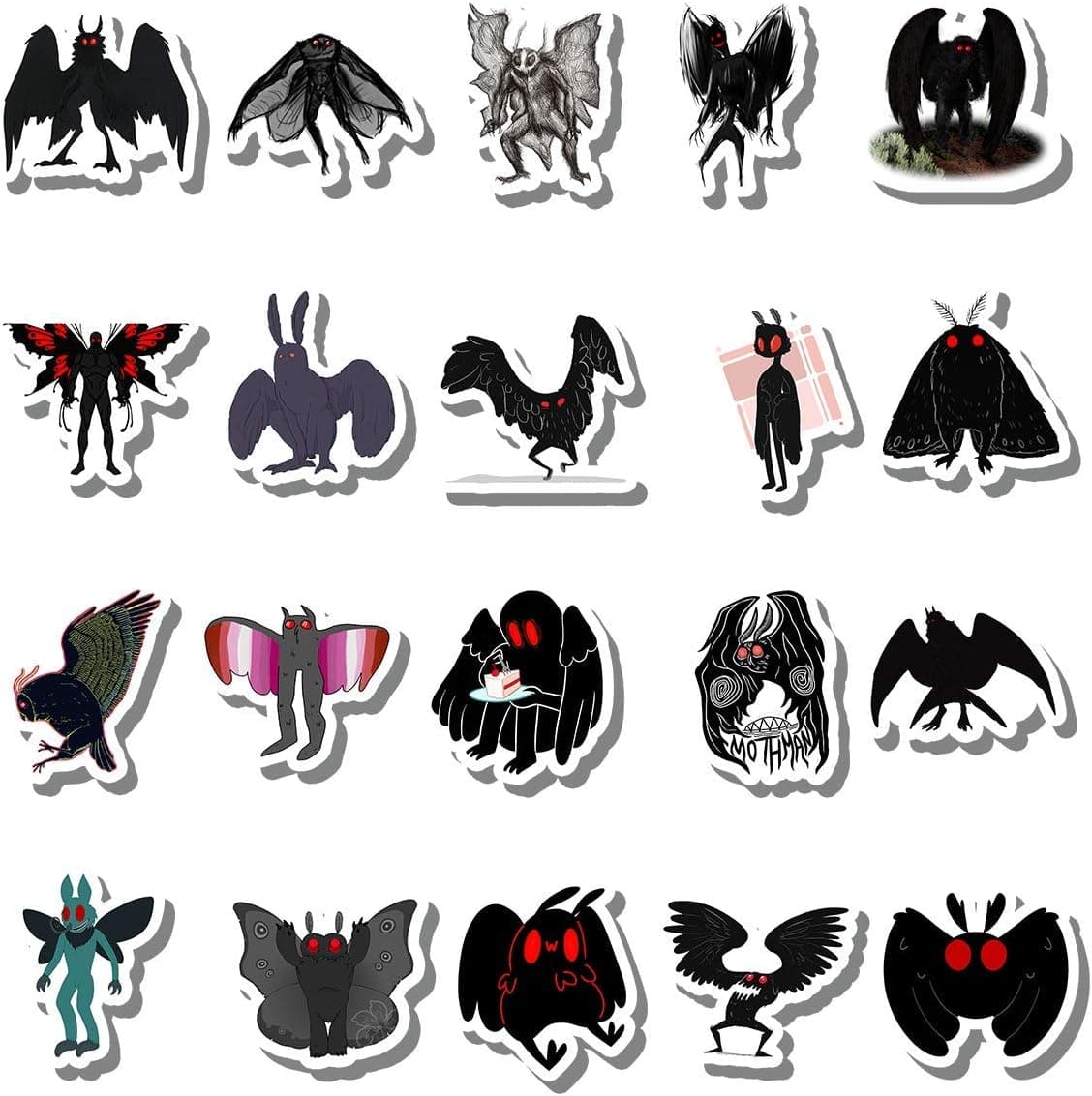 20 Pcs Stickers Pack Mothman Aesthetic Vinyl Colorful Waterproof for Water Bottle Laptop Bumper Car Bike Luggage Guitar Skateboard