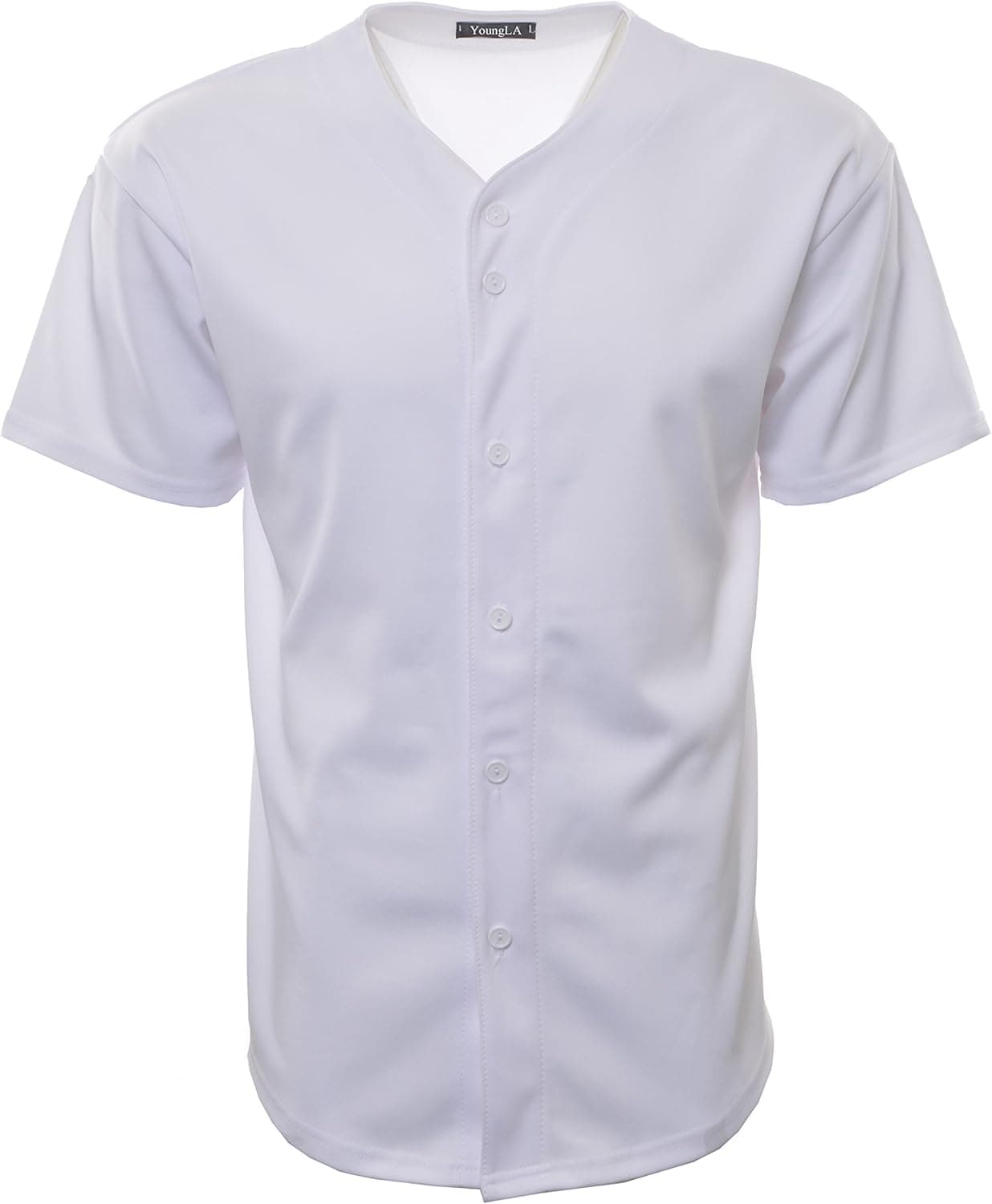 YoungLA Men's Baseball Jersey T-Shirts Plain Button Down Sports Tee 303 All White XL