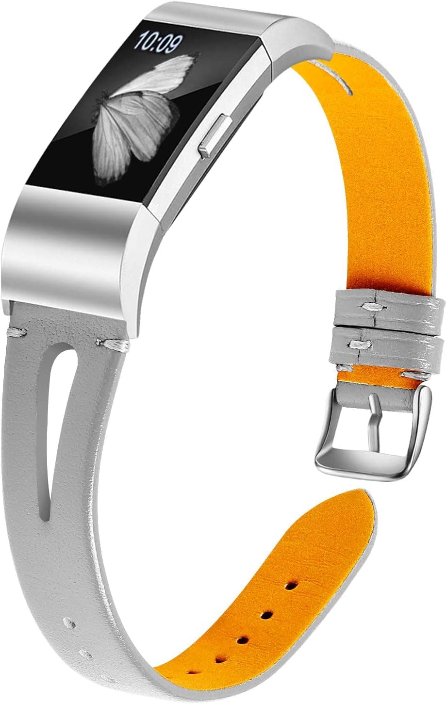 JOYOZY Genuine Leather Bands Compatible with Fitbit Charge 2 Smartwatch,Slim Wristbands Replacement Accessories Women Men Stylish Feminine Breathable Triangle Hole Design Charge 2 Strap Gray