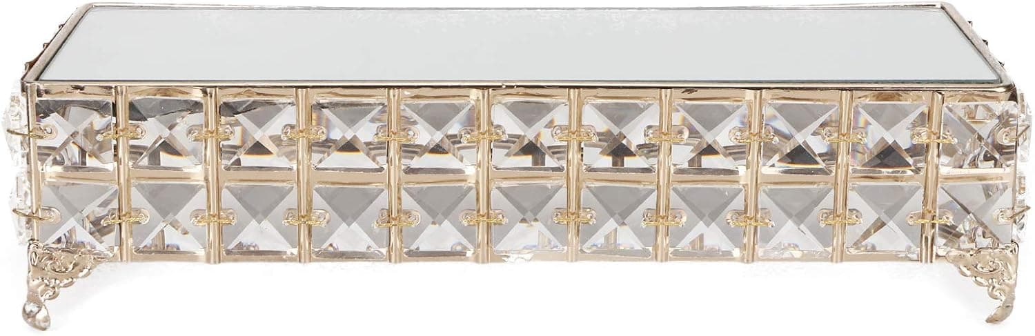Crystal Rectangle Cake Stand, Rose Gold Cupcake Dessert Display Tray Table Metal for Home Wedding Party Decor