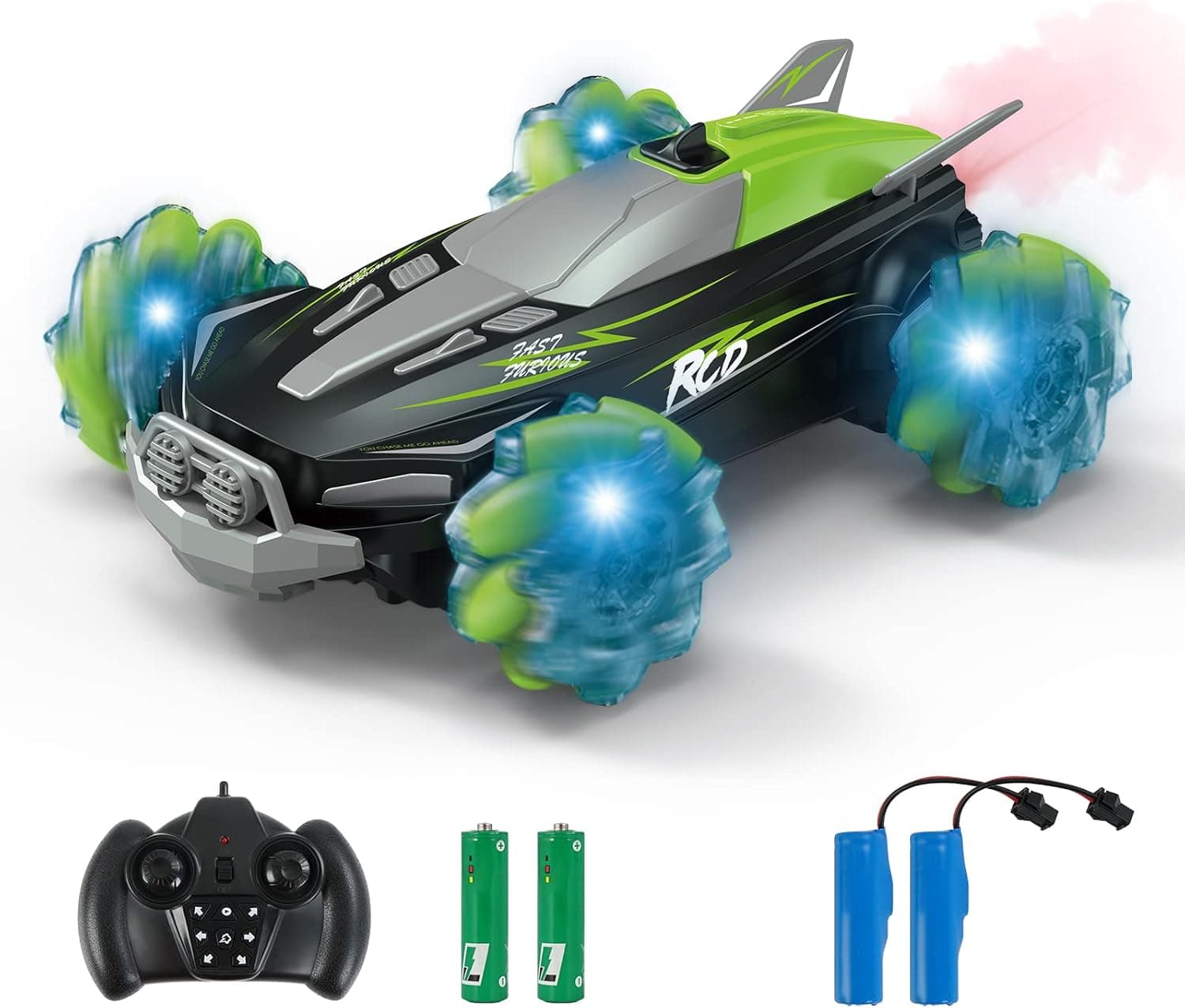 WOWELLO RC Drift Cars with Spray Mist for Kids, Remote Control Car with LED Lights and Music, Rechargeable RC Stunt Toy Car, Indoor and Outdoor Toys for 3 4 5 6 7 8-12 Year Old Boys Girls Gifts