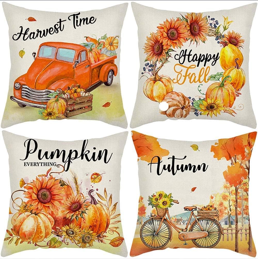 Pantula Fall Pillow Covers Set of 4, Autumn Pumpkin Pillow Covers Holiday Linen Pillow Case Decorations Throw Pillow Covers 18x18 inches