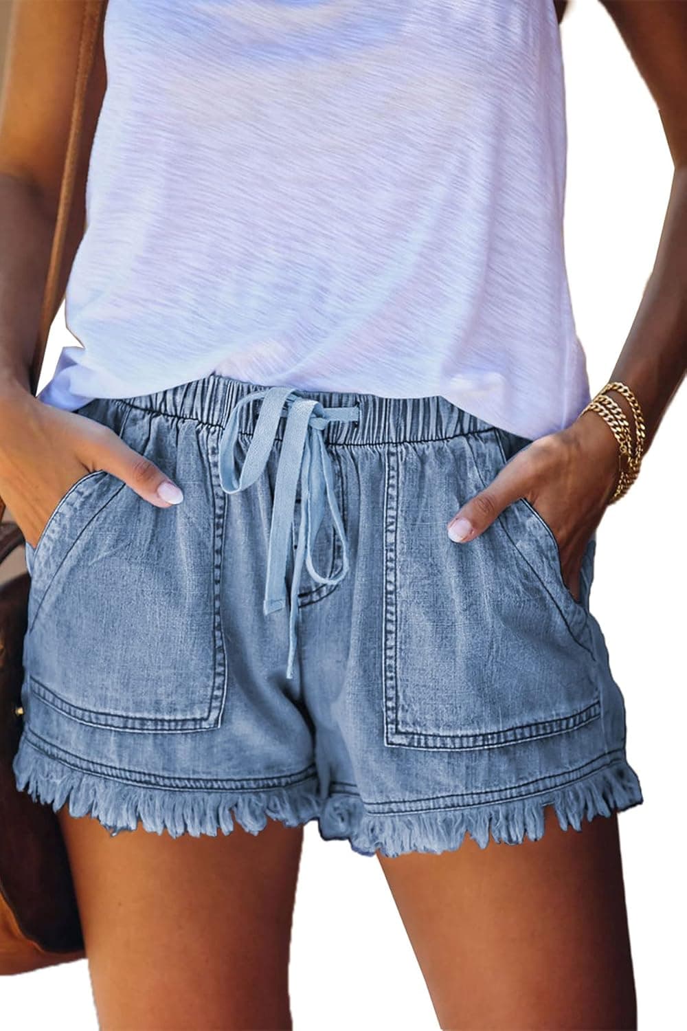 GOLDPKF Womens Jean Shorts for Denim Casual Summer Mid Waist Frayed Stretchy Ripped