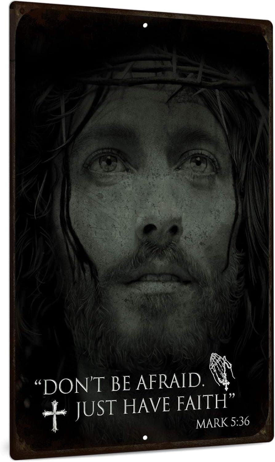 Putuo Decor Jesus Christ Sign, Bible Verse Decor, 12x8 Inches Aluminum Metal Wall Sign for Home, Kitchen, Living Room, Bedroom - Don't Be Afraid Just Have Faith
