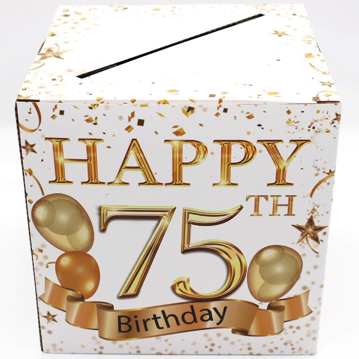 Buildinest 75th Birthday Party Decorations Box – Cheers to 75 Years, 75 Birthday Party Supplies – 1 Set(Box-75-WHT)