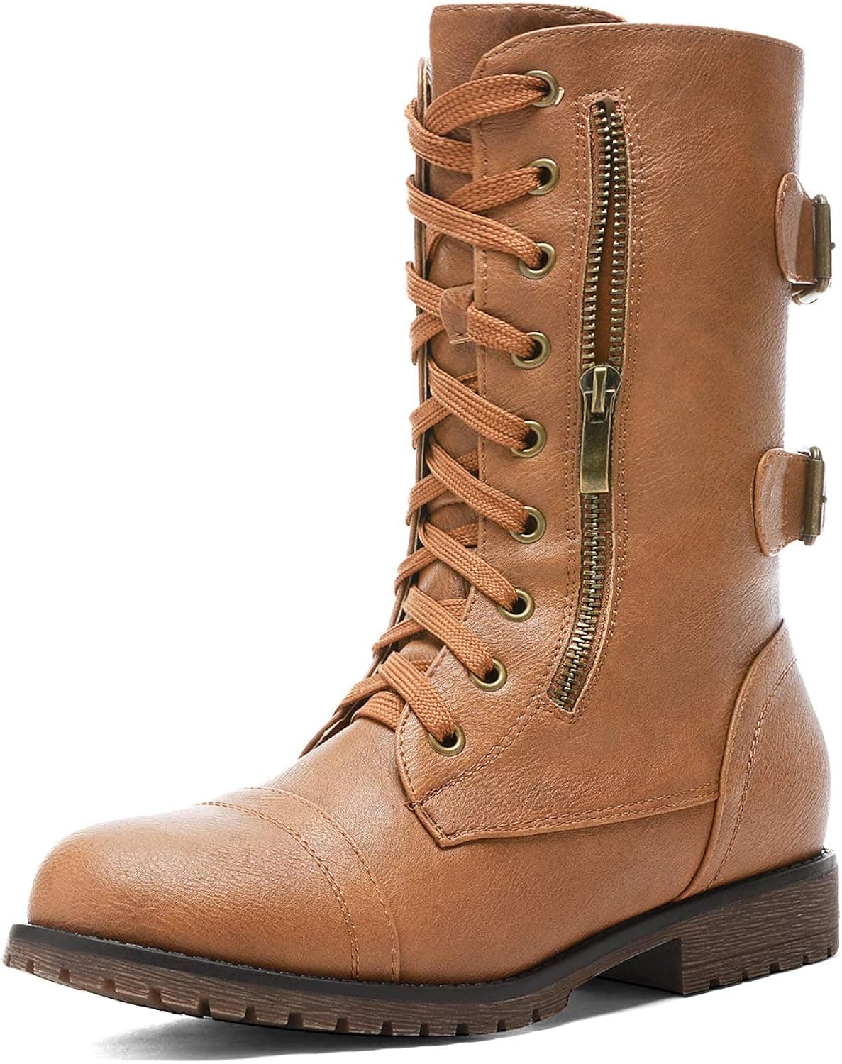 DREAM PAIRS Women's Faux Fur Lined Mid Calf Riding Combat Boots