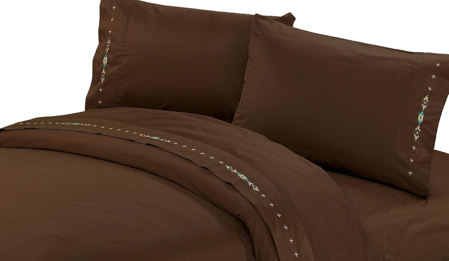 HiEnd Accents Embroidered Navajo Sheet Set, Queen, Chocolate