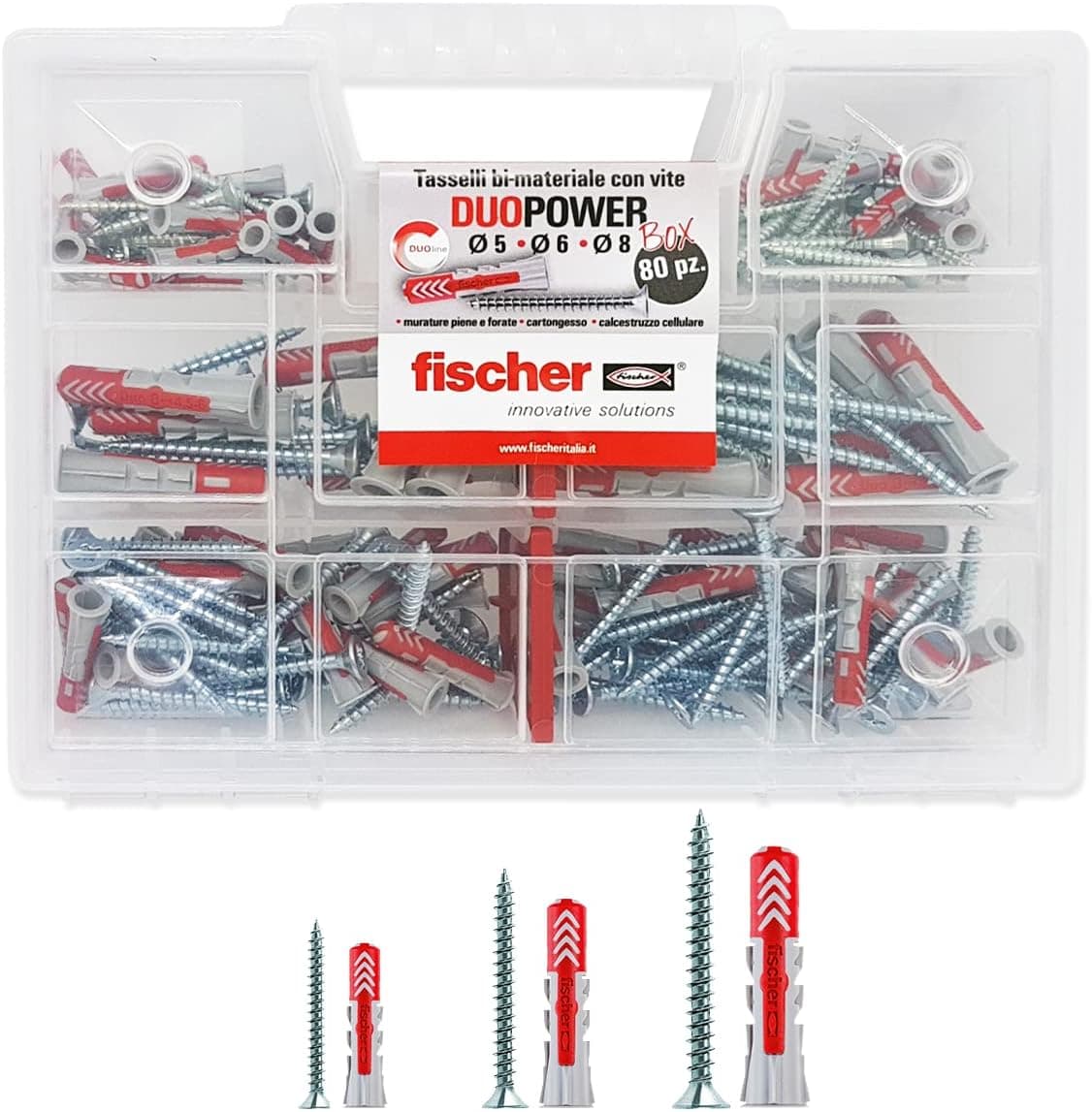 Fischer 544546 Kit Duopower Universal Dowels with Screw, ‎Transparent, 80 Piece